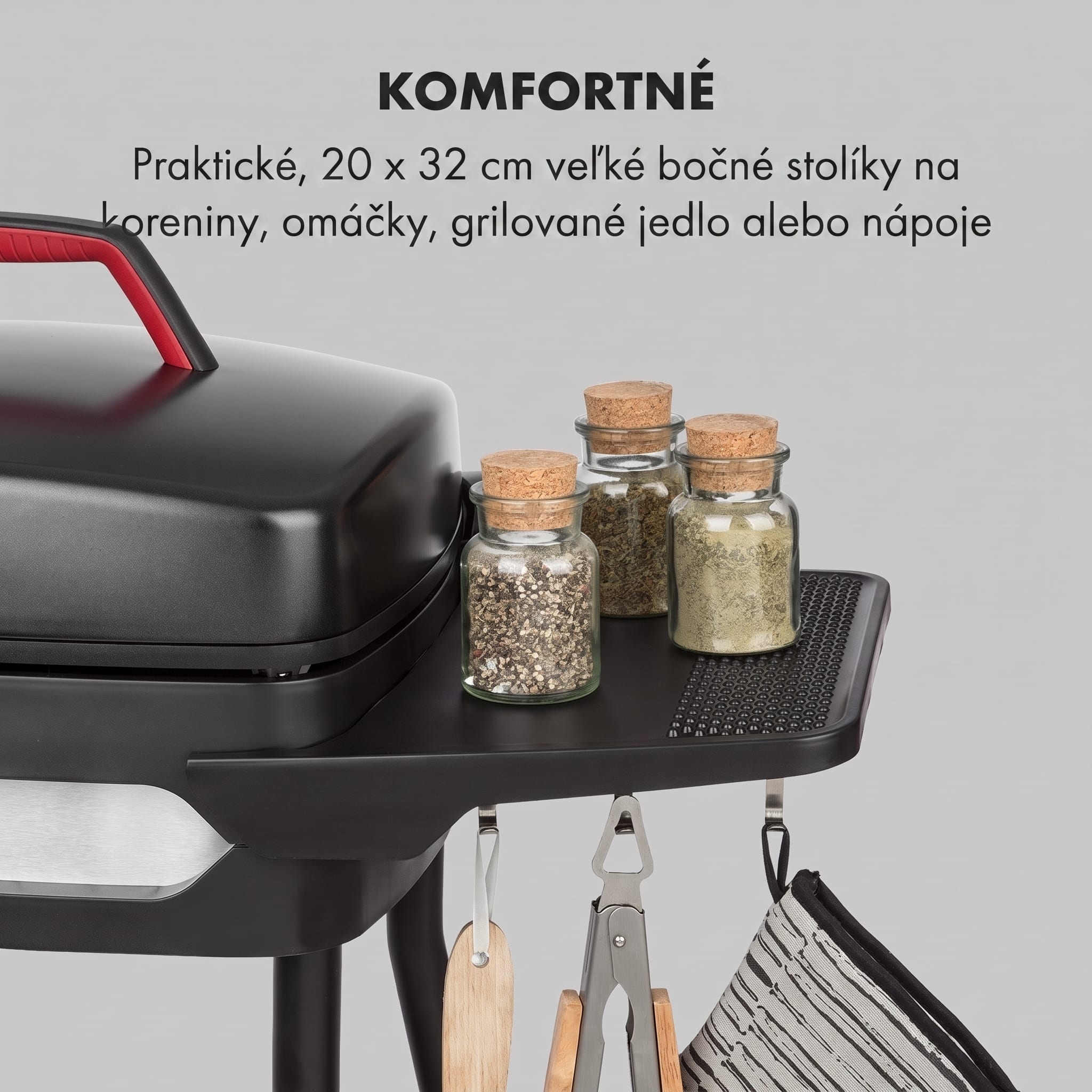 Klarstein Gatsby, elektrický gril, 2000 W, nepriľnavá grilovacia plocha, bočné stolíky, čierny – Obrázok 3