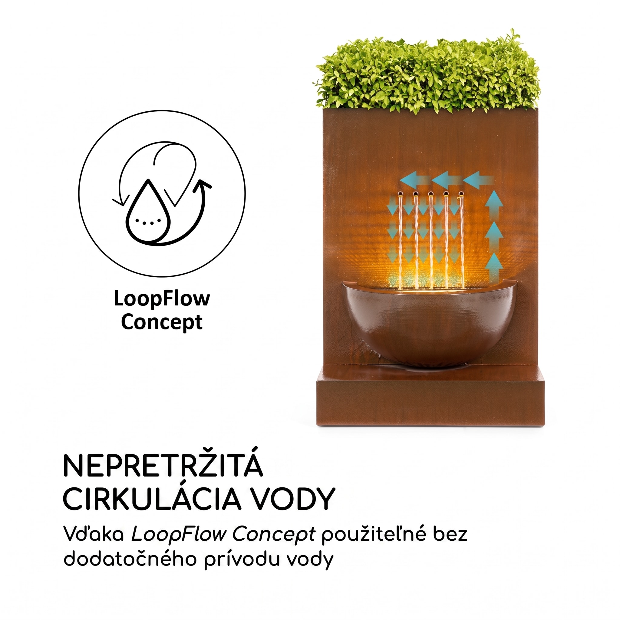 Blumfeldt Windflower, záhradná fontána s kvetináčom, 11 W, pozinkovaný kov, hnedá – Obrázok 5