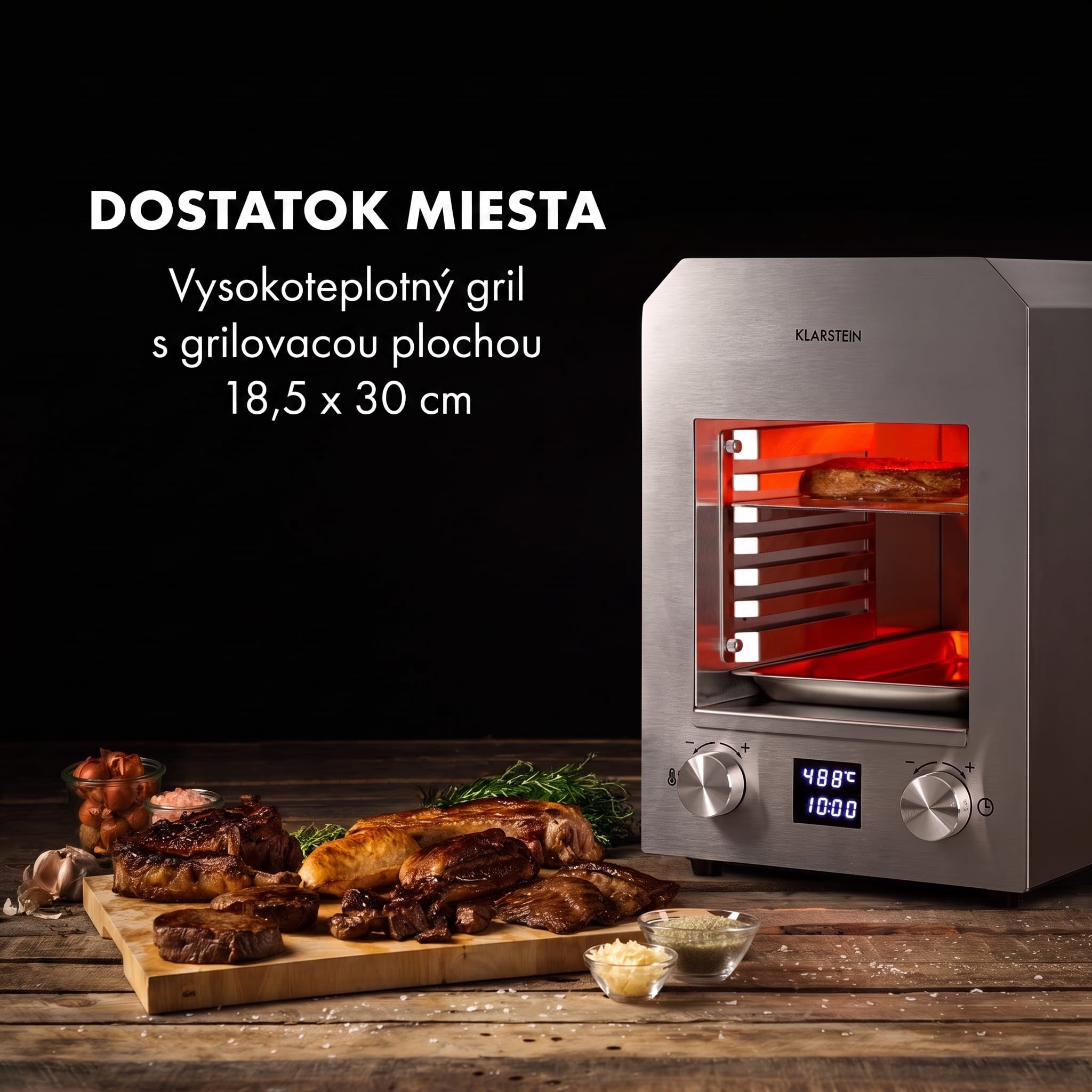 Klarstein Hannibal vysokoteplotný gril Indoor 2 200W 850°C nerez strieborný – Obrázok 2