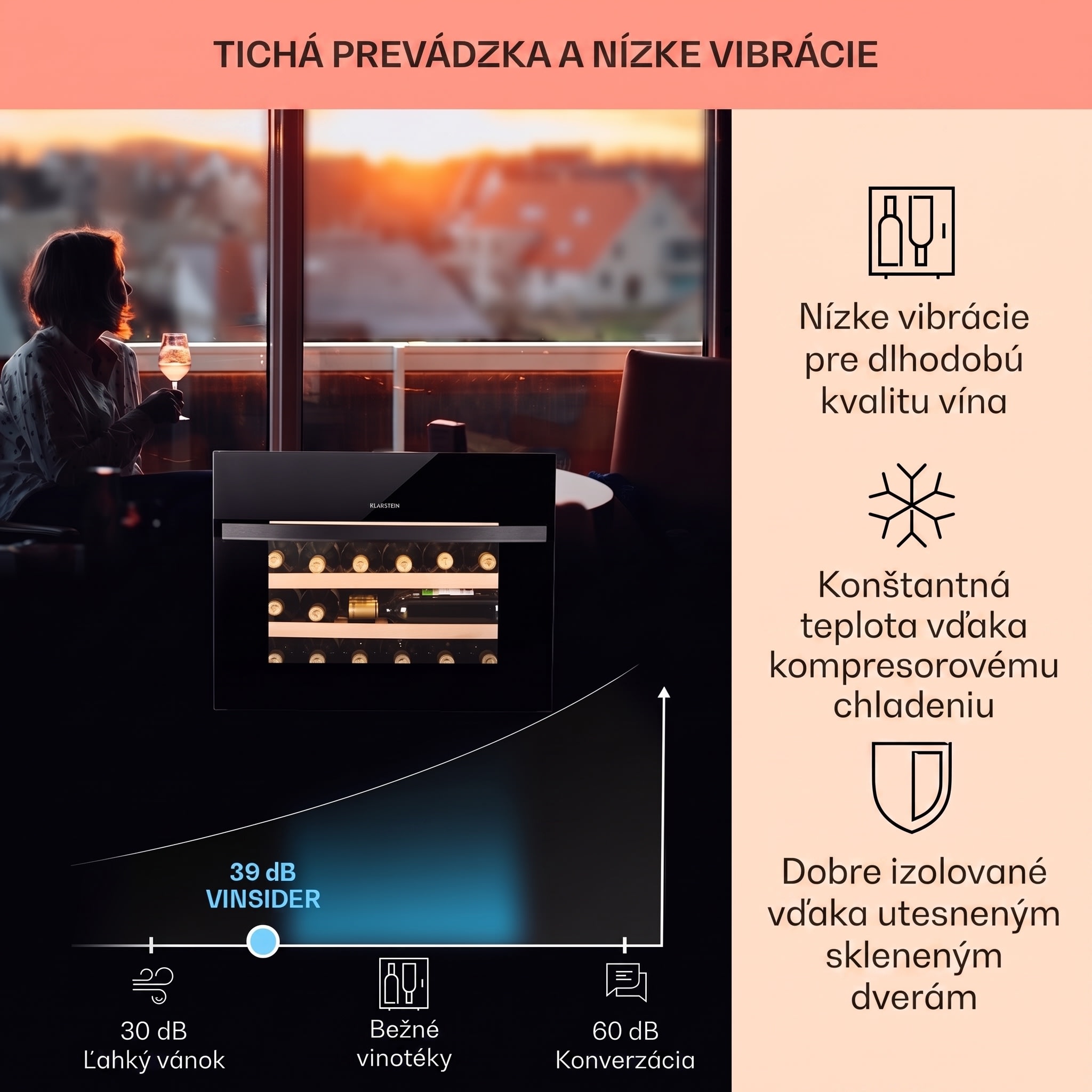 Klarstein Vinsider 24 Built-In Uno, vinotéka, 24 fliaš, energet. trieda G, 1 zóna – Obrázok 4