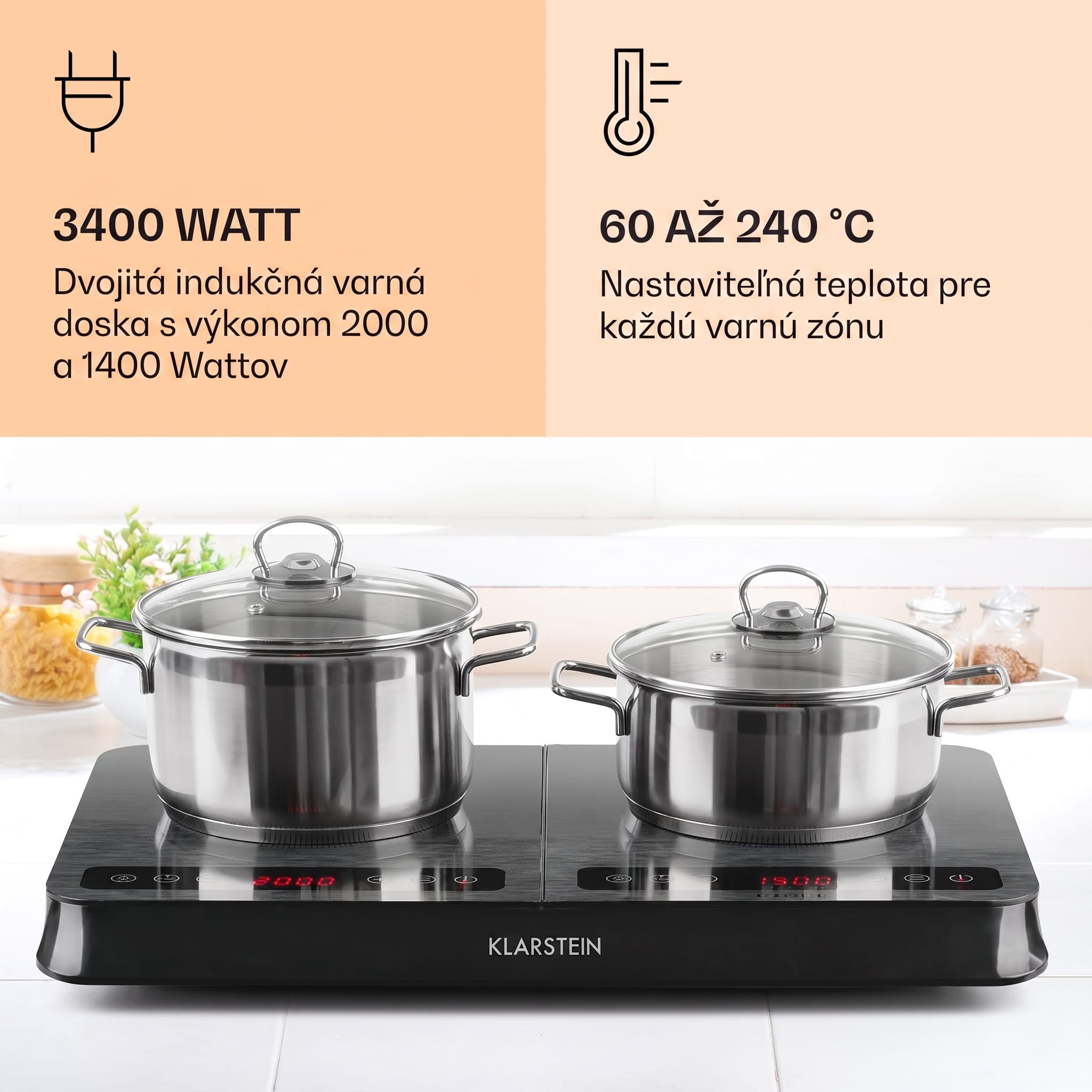Klarstein InnoChef, indukčná varná doska, 3400 W, dotykové ovládanie, sklokeramika – Obrázok 2