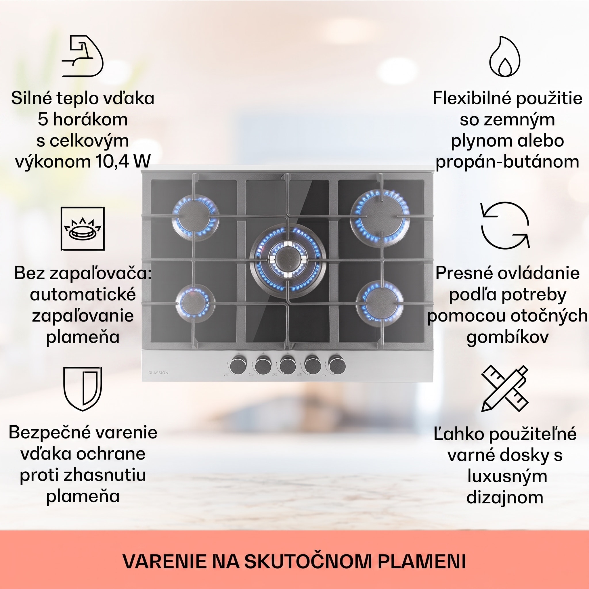 Klarstein Alchemist 5-zónová plynová varná doska s hliníkovými horákmi, čierna sklokeramika – Obrázok 2