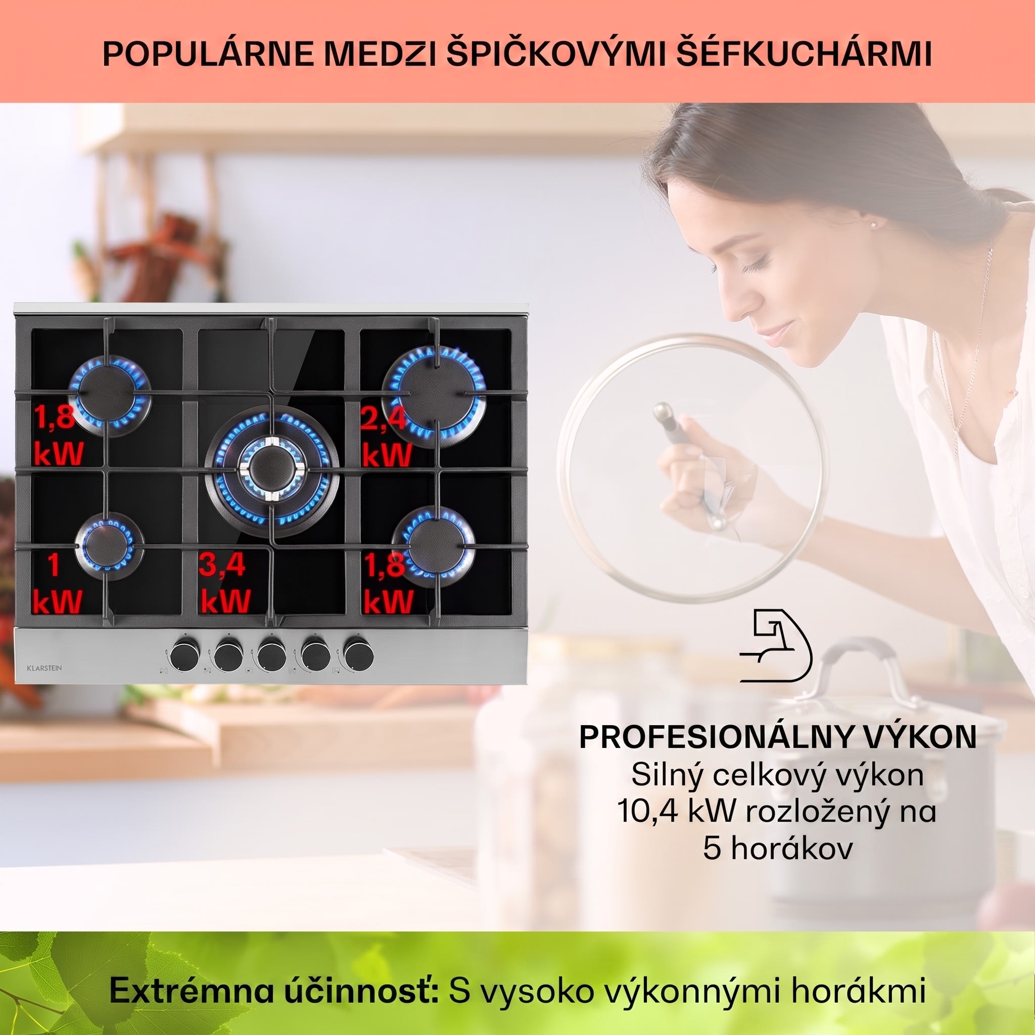 Klarstein Alchemist 5-zónová plynová varná doska s hliníkovými horákmi, čierna sklokeramika – Obrázok 3