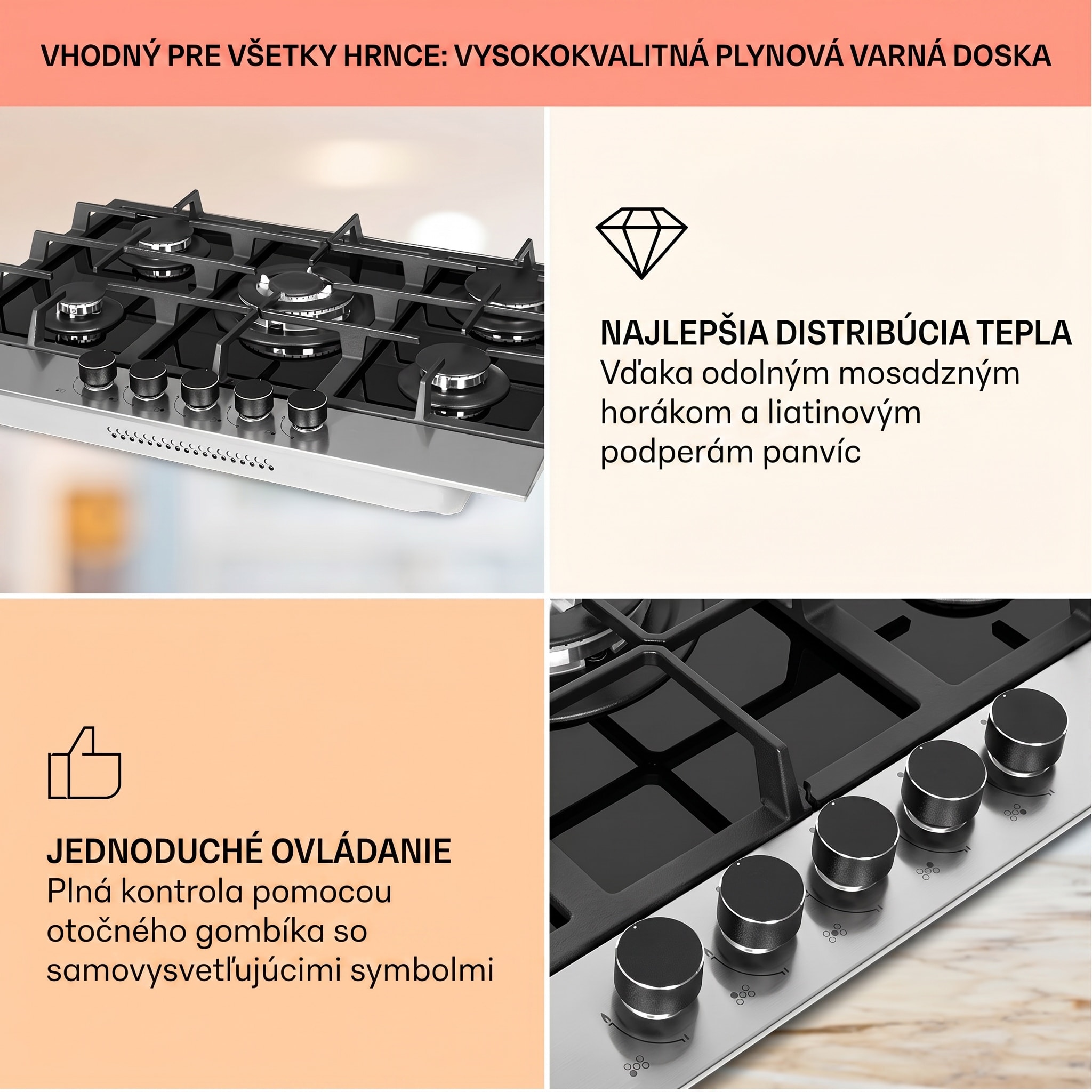 Klarstein Alchemist 5-zónová plynová varná doska s hliníkovými horákmi, čierna sklokeramika – Obrázok 4