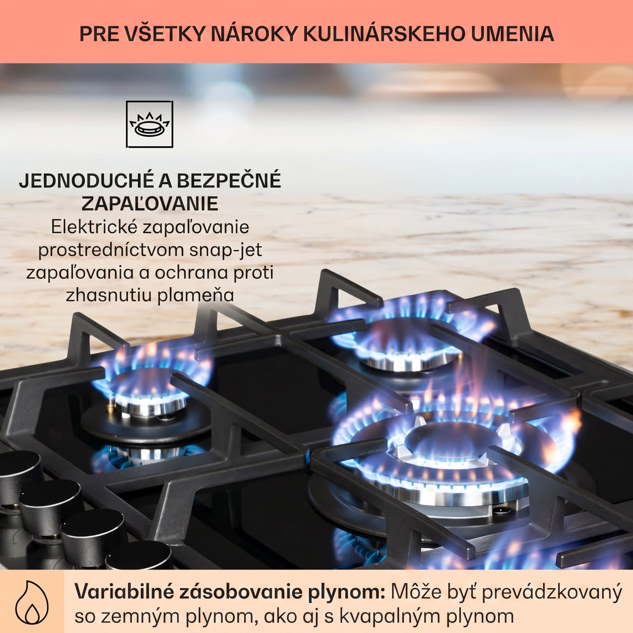 Klarstein Alchemist 5-zónová plynová varná doska s hliníkovými horákmi, čierna sklokeramika – Obrázok 5