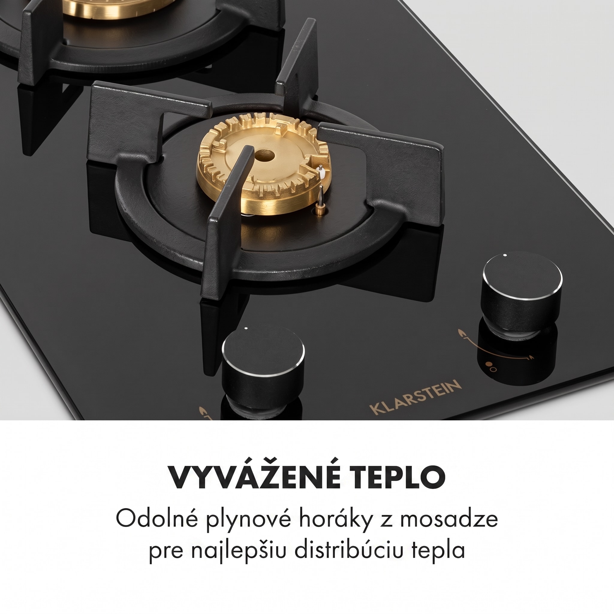 Klarstein Goldflame Domino, plynová varná doska, 2 mosadzné horáky, sklokeramika – Obrázok 3