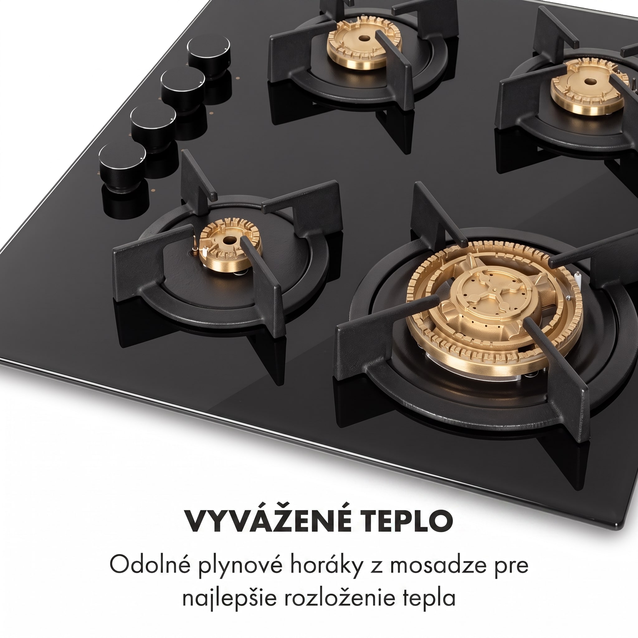 Klarstein Goldflame 4 plynová varná doska 4 horáky mosadzný horák čierna sklokeramika – Obrázok 3