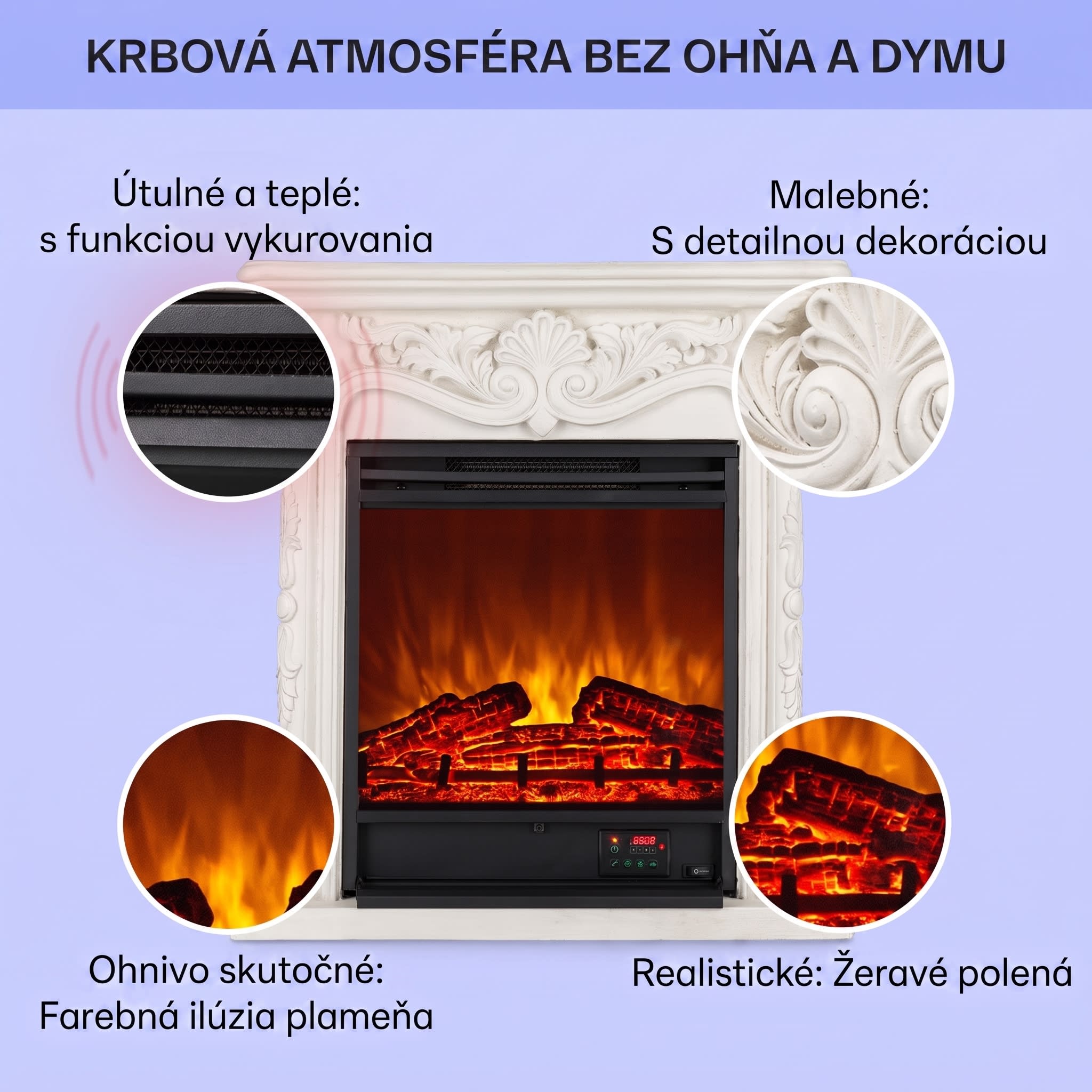 Klarstein Etna Pozzolana, elektrický krb, 1800 W, týždenný časovač, diaľkové ovládanie, biely – Obrázok 2