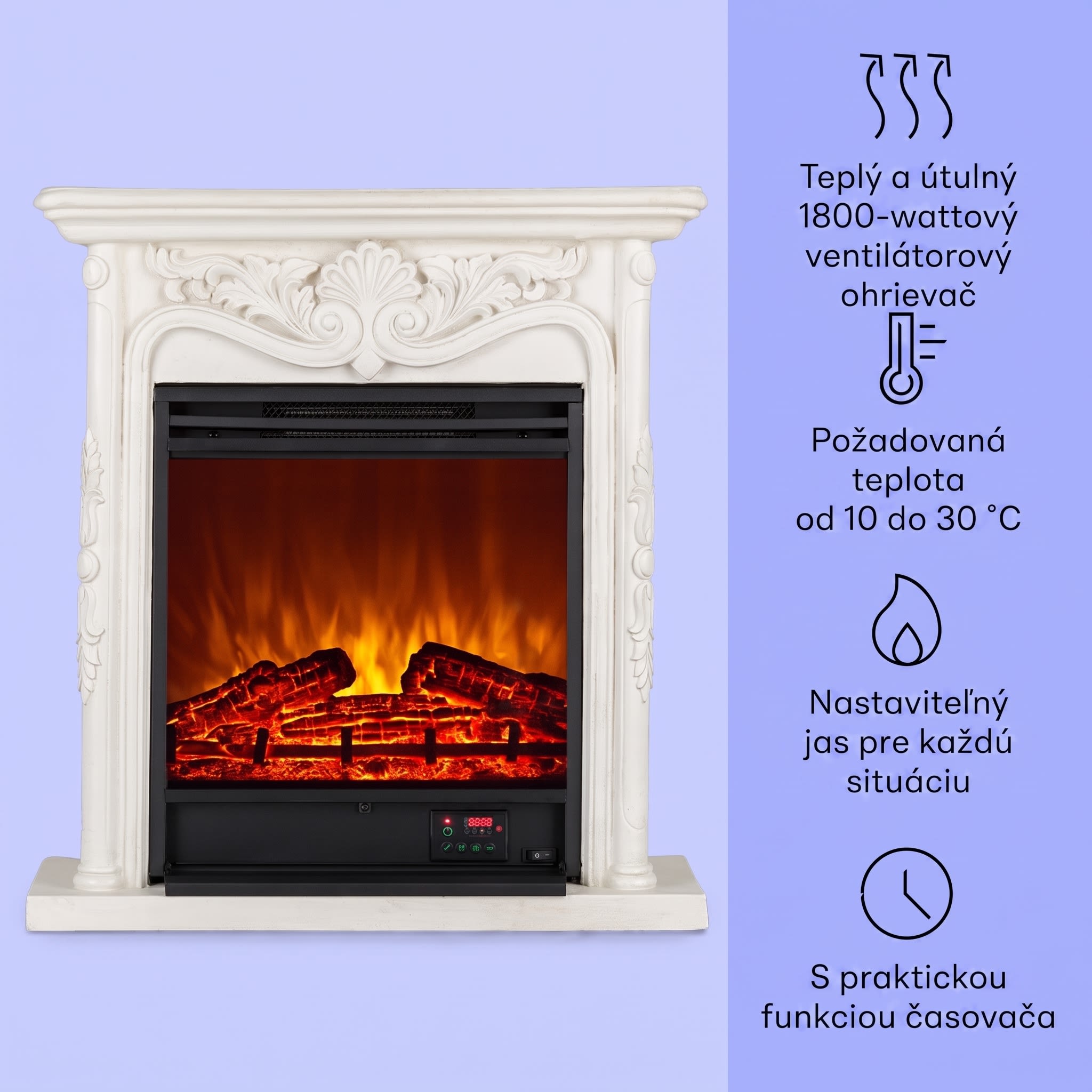 Klarstein Etna Pozzolana, elektrický krb, 1800 W, týždenný časovač, diaľkové ovládanie, biely – Obrázok 3