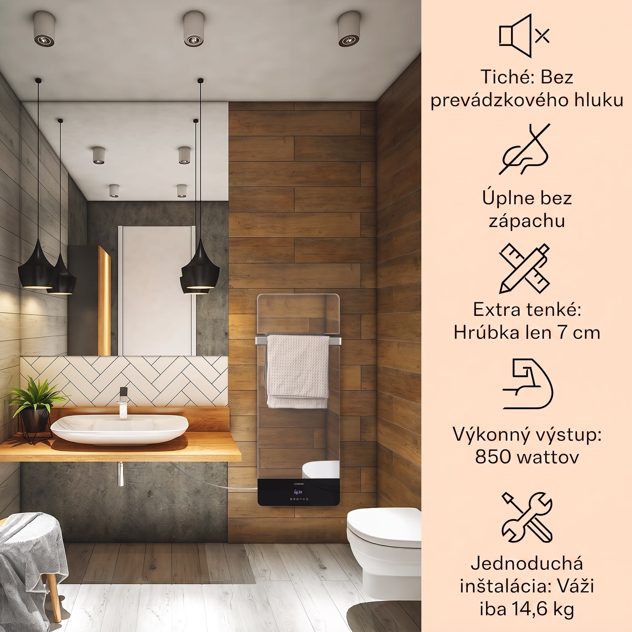 Klarstein Hot Spot Crystal Reflect Smart, infračervený ohrievač, 850 W, aplikácia, časovač, zrkadlo – Obrázok 2