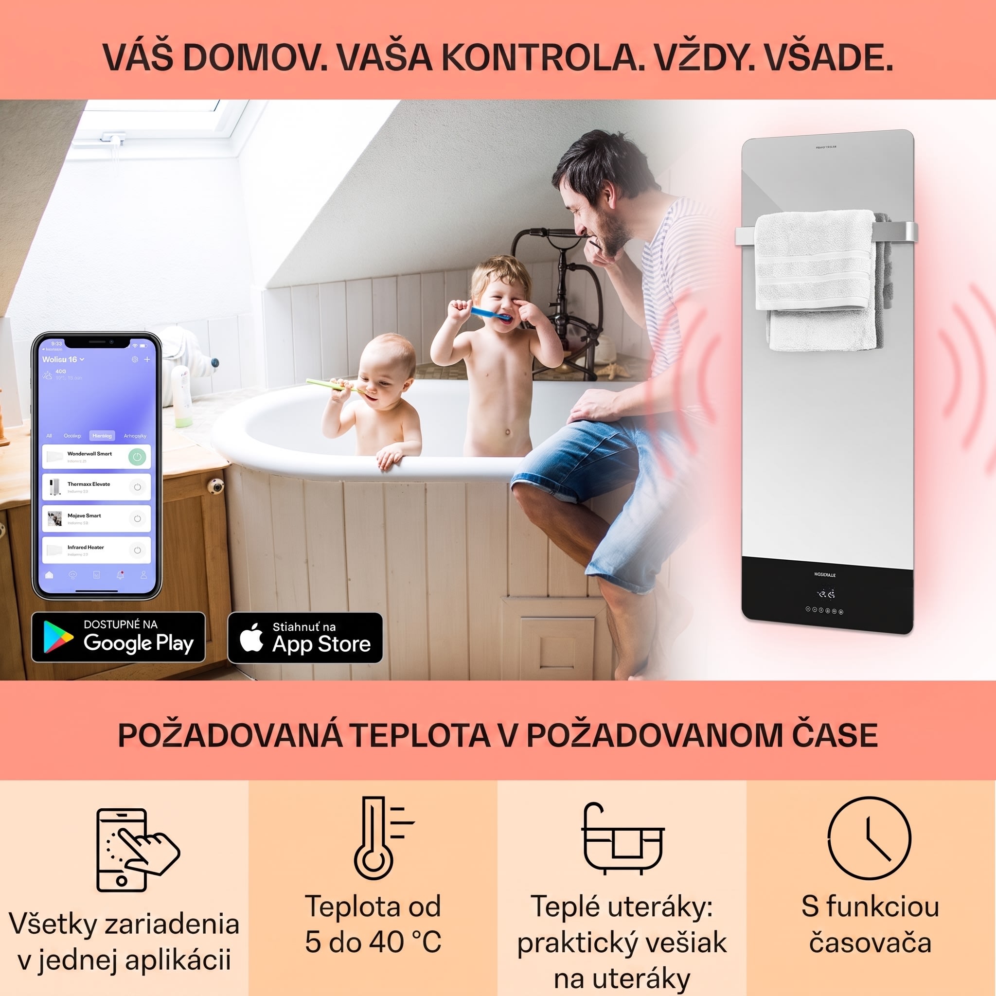 Klarstein Hot Spot Crystal Reflect Smart, infračervený ohrievač, 850 W, aplikácia, časovač, zrkadlo – Obrázok 3