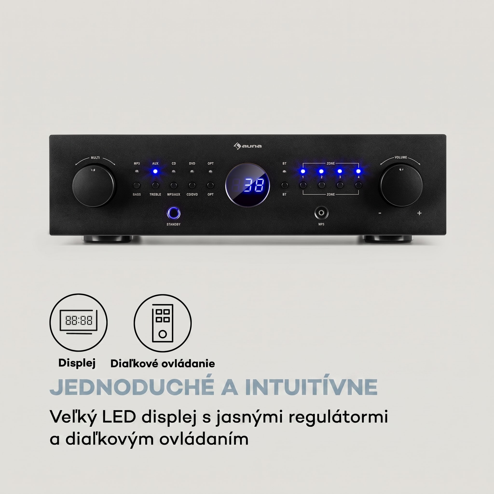 Auna AMP-CD950 DG, digitálny viackanálový zosilňovač, 8 x 100 W, BT, opt. vstup, diaľkový ovládač – Obrázok 5