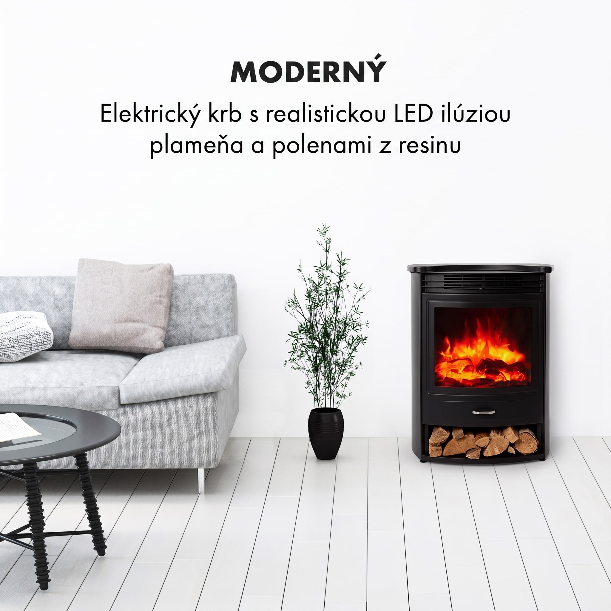 Klarstein Bormio S Smart, elektrický krb, 950/1800 W, termostat, týždenný časovač, čierny – Obrázok 3