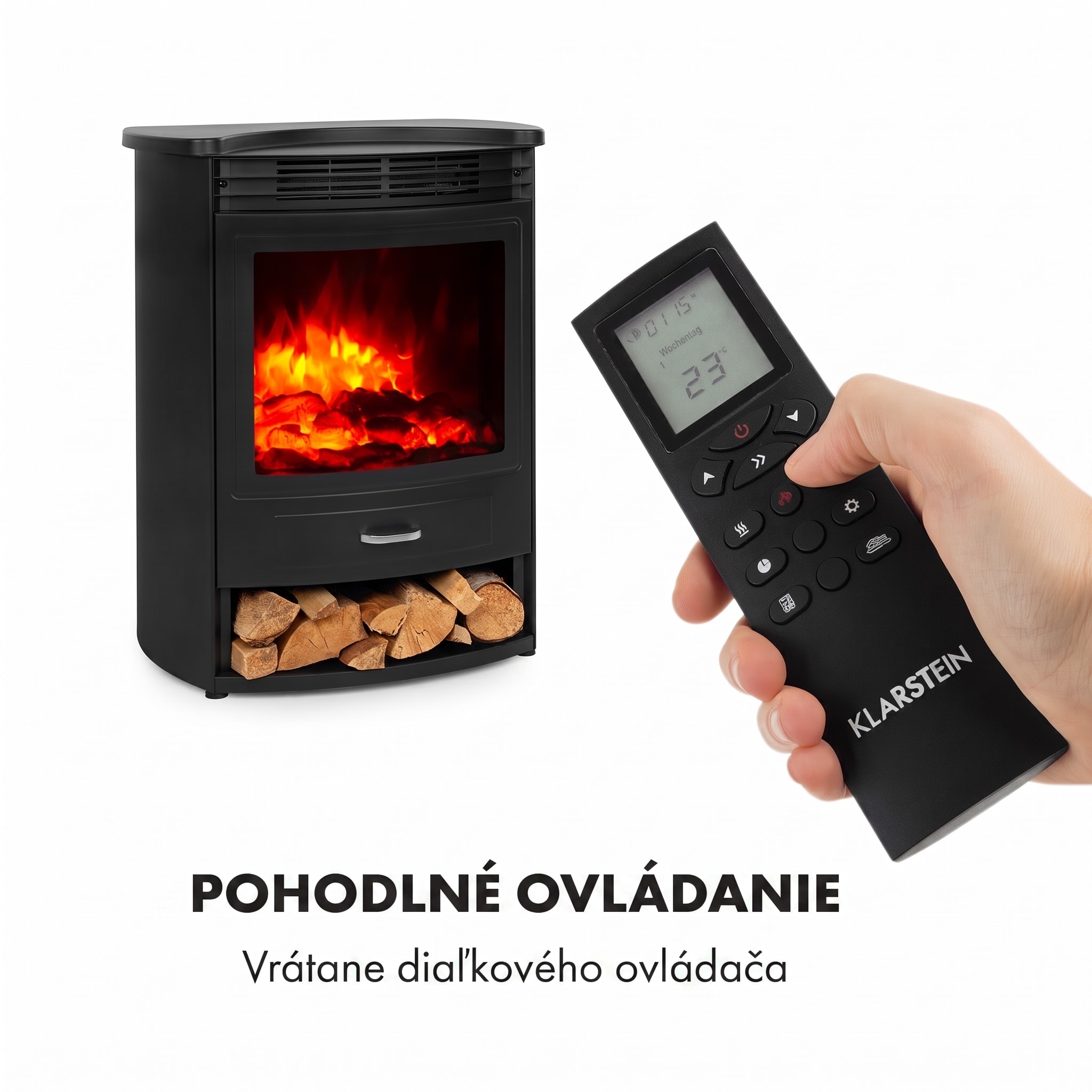 Klarstein Bormio S Smart, elektrický krb, 950/1800 W, termostat, týždenný časovač, čierny – Obrázok 5