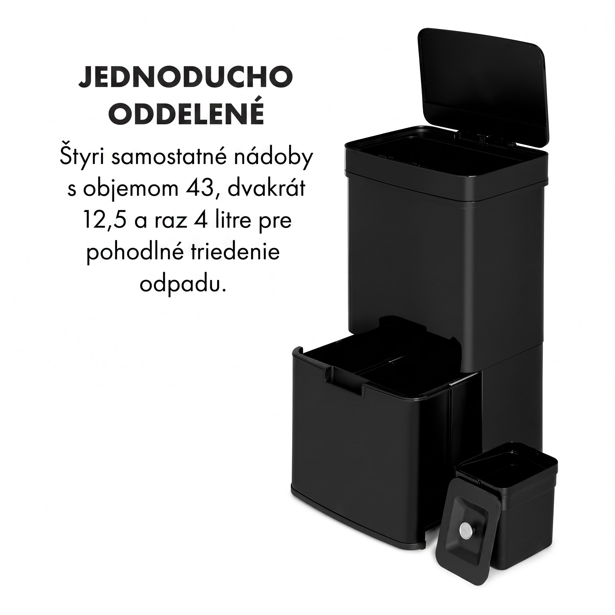Klarstein Touchless Black Stainless Steel, odpadkový kôš, senzor, 72 l, čierny – Obrázok 3