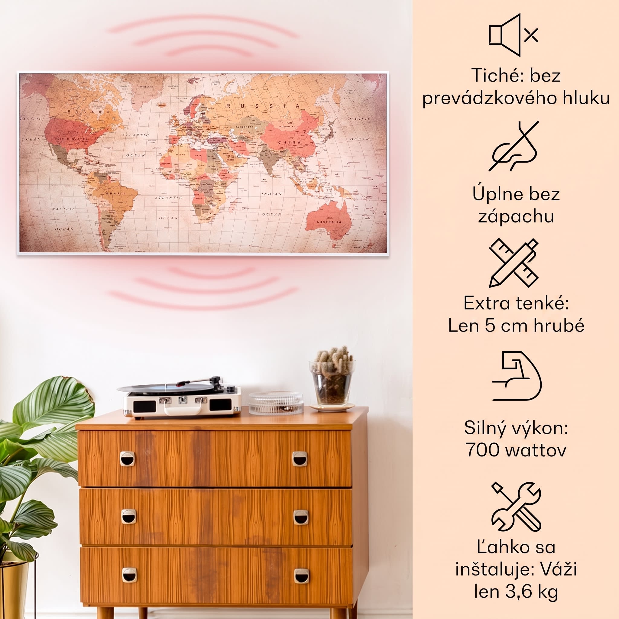 Klarstein Wonderwall Air Art Smart, infračervený ohrievač, 120 x 60 cm, 700 W, aplikácia, svet – Obrázok 2