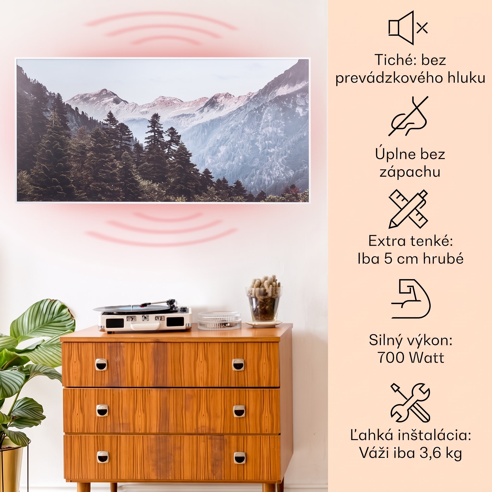 Klarstein Wonderwall Air Art Smart, infračervený ohrievač, 120 x 60 cm, 700 W, aplikácia, hora – Obrázok 2
