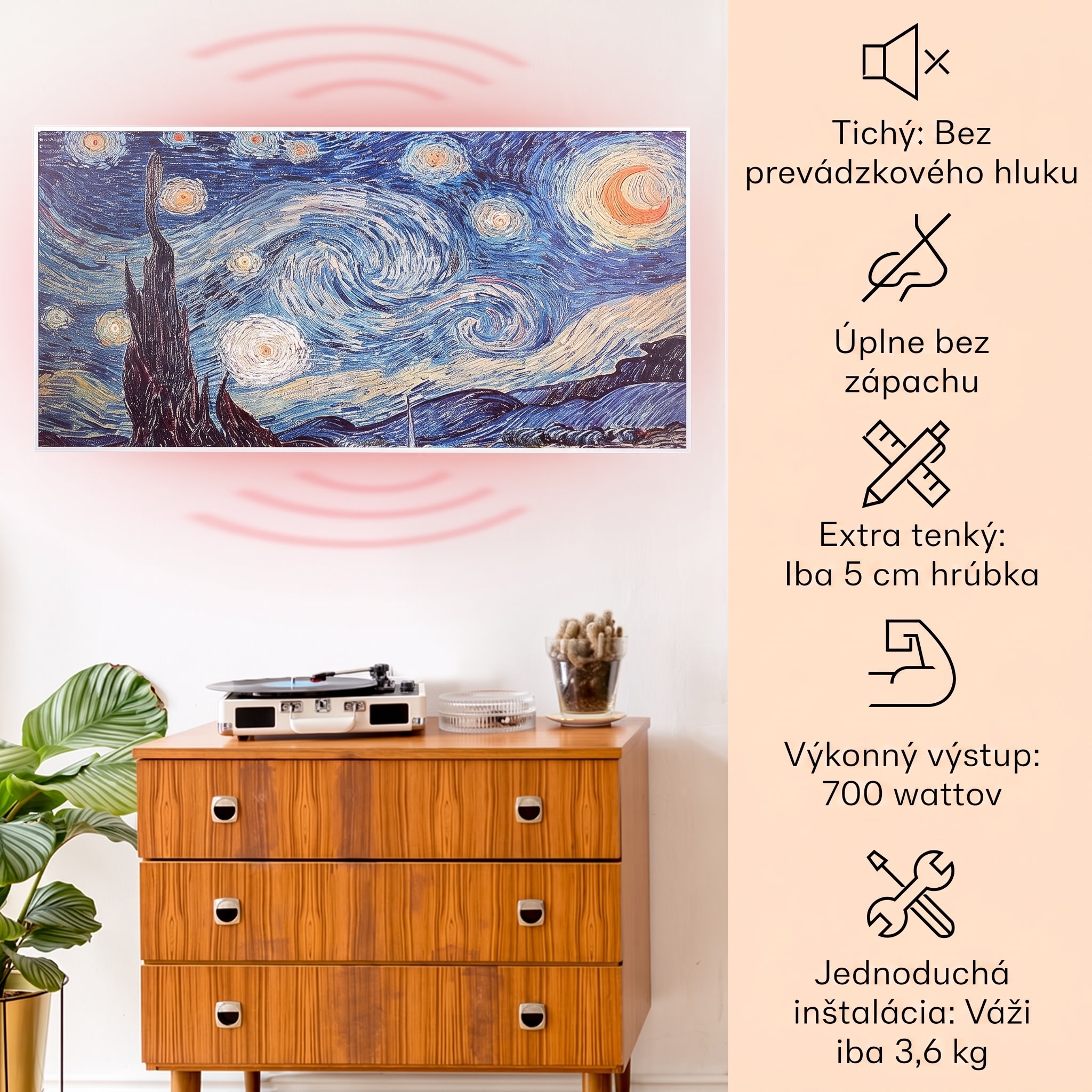 Klarstein Wonderwall Air Art Smart, infračervený ohrievač, 120 x 60 cm, 700 W, aplikácia, hviezdy – Obrázok 2