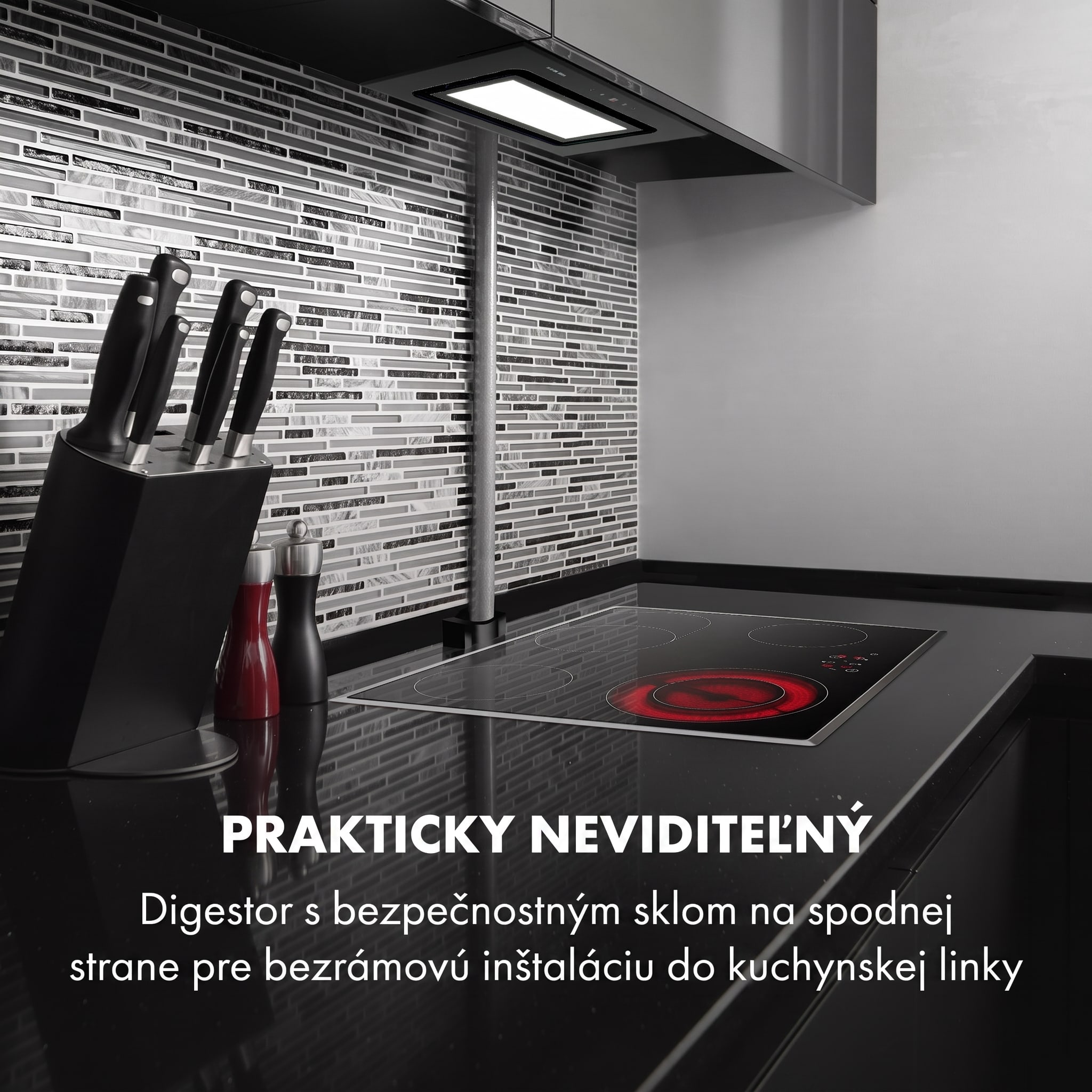 Klarstein Hektor Brilliant Edition, digestor, 52 cm, vstavaný, 506 m³/h, dotykové ovládanie, sklo, čierny – Obrázok 2