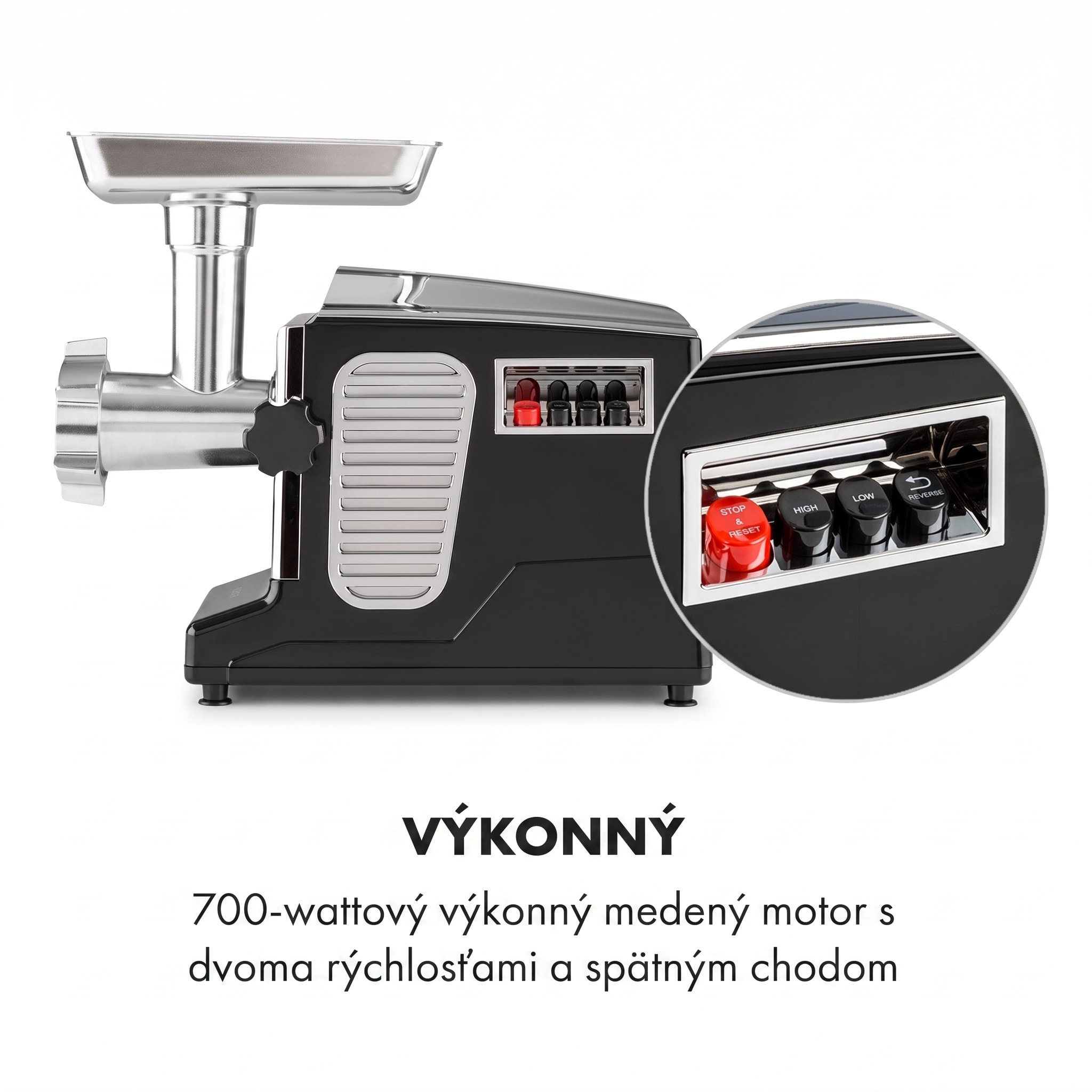Klarstein Výkonný elektrický mlynček na mäso 700 W medený motor nerezový – Obrázok 5