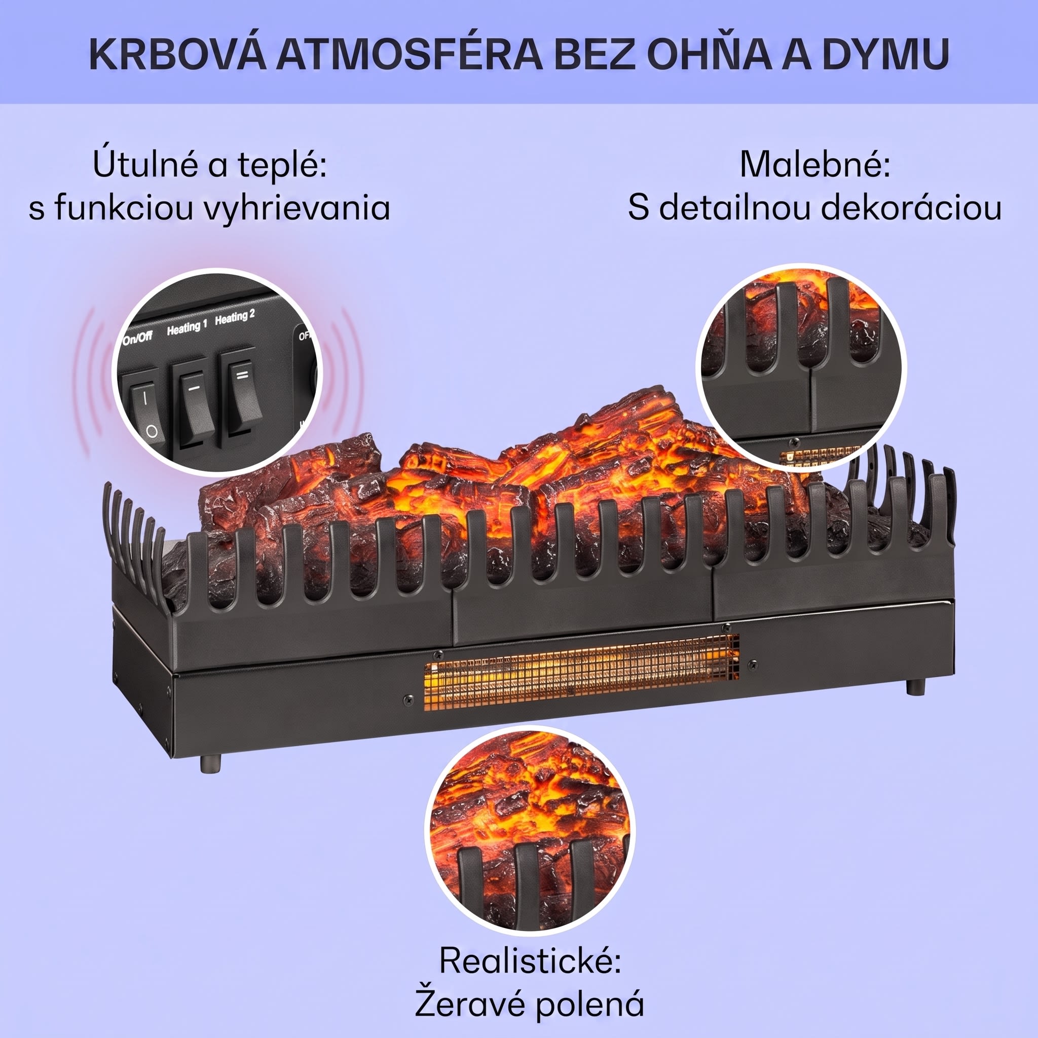 Klarstein Kamini FXL, elektrický krb, krbová vložka, 1000/2000 W, 2 W LED, čierny – Obrázok 2