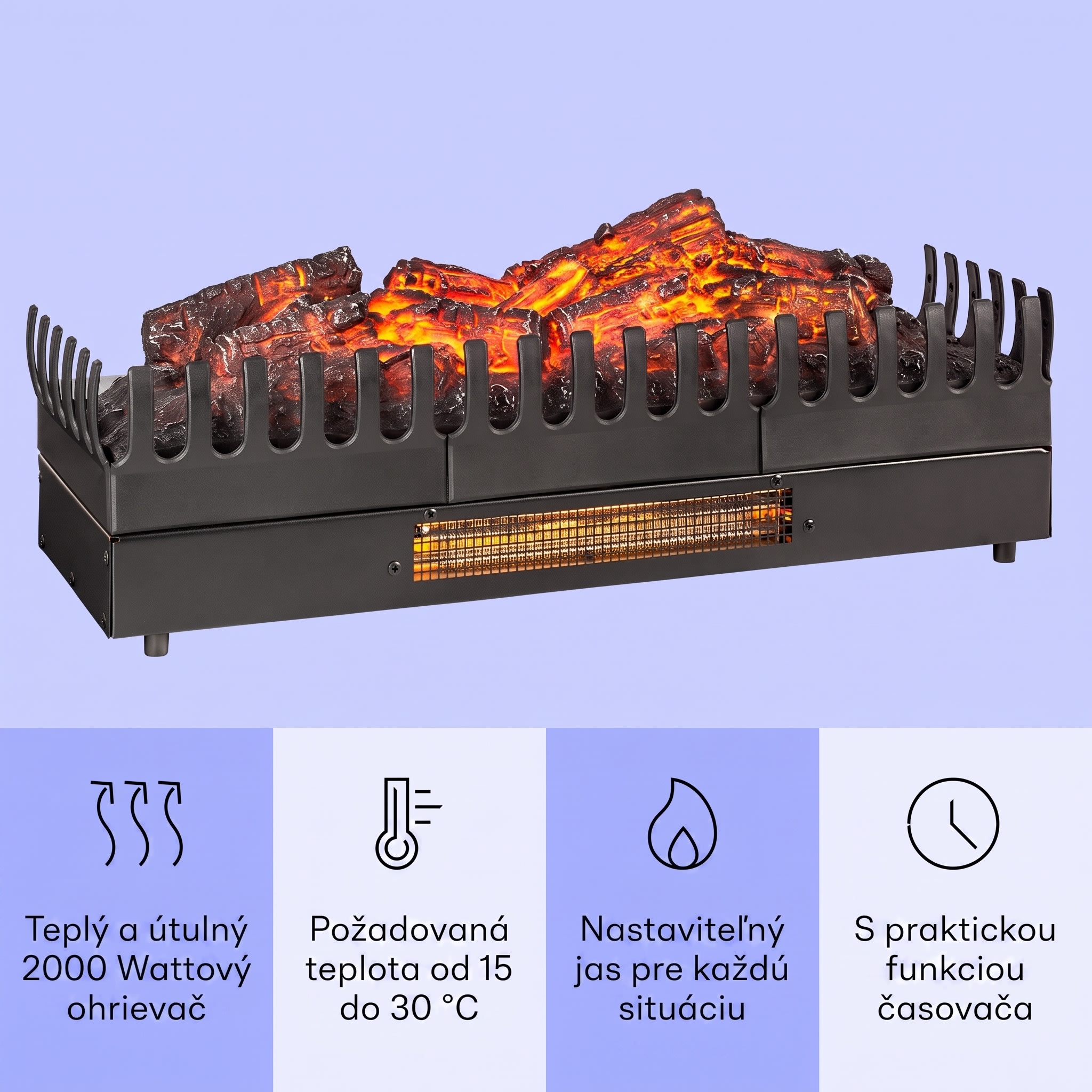 Klarstein Kamini FXL, elektrický krb, krbová vložka, 1000/2000 W, 2 W LED, čierny – Obrázok 3