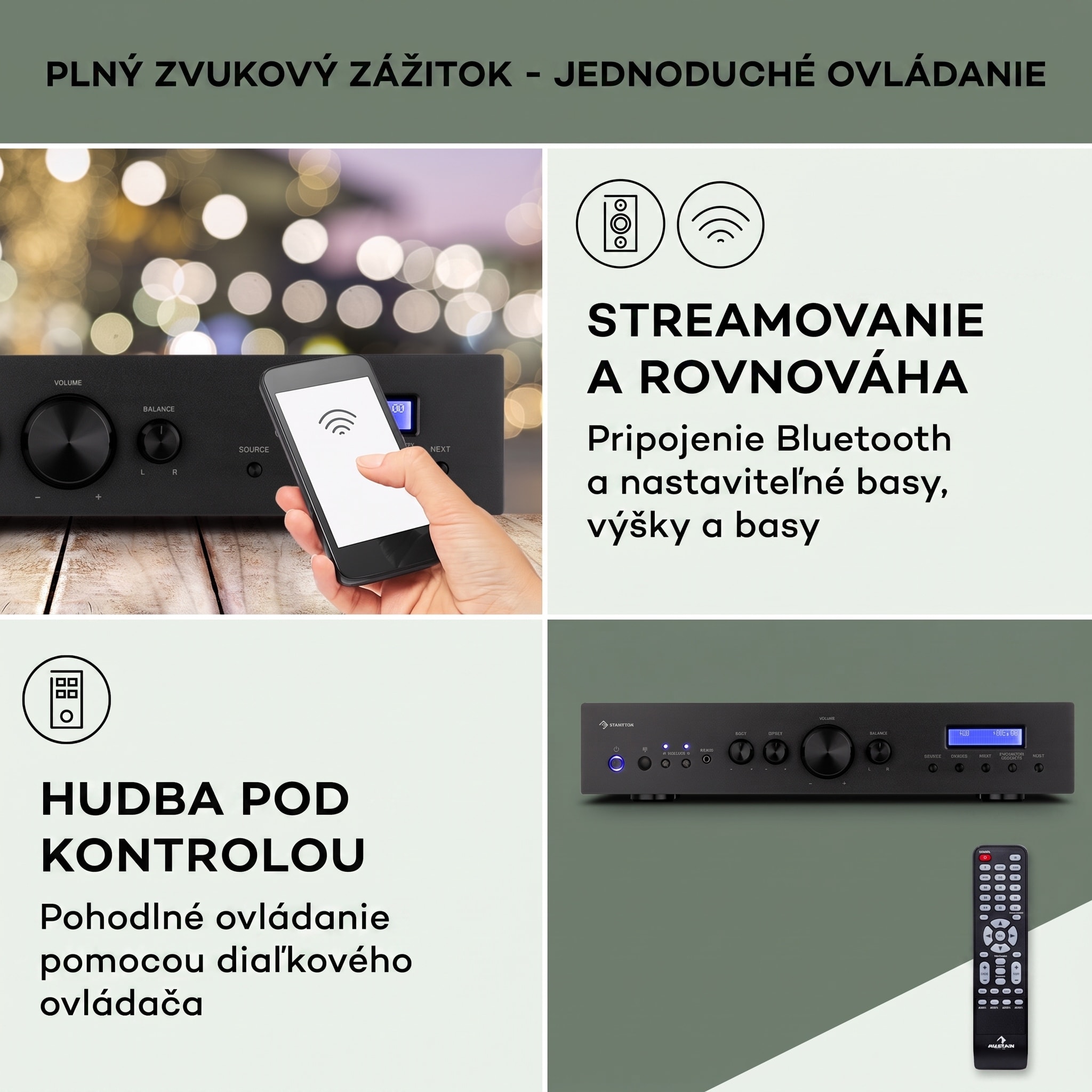 Auna AMP-CD608 DAB, HiFi stereo zosilňovač, 4 x 100 W, RMS, DAB+ BT, optický vstup, diaľkový ovládač – Obrázok 4