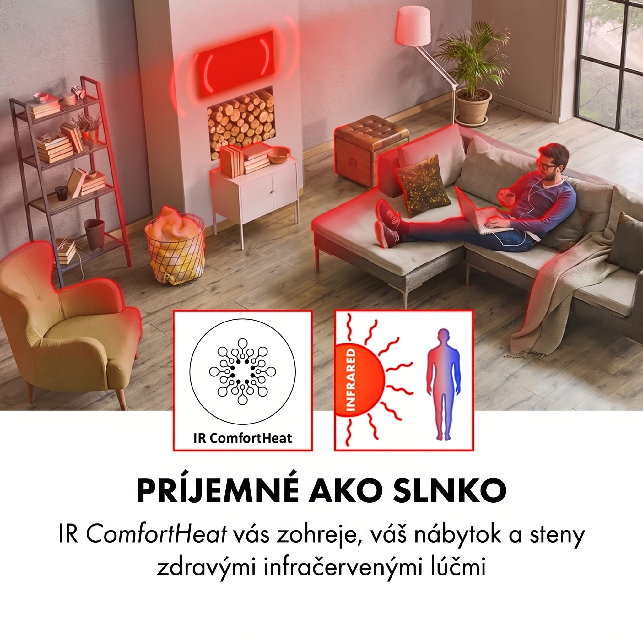 Klarstein Midnight Sun, infračervený stropný ohrievač, 70,5 x 70,5 cm, 350 W, biely – Obrázok 2