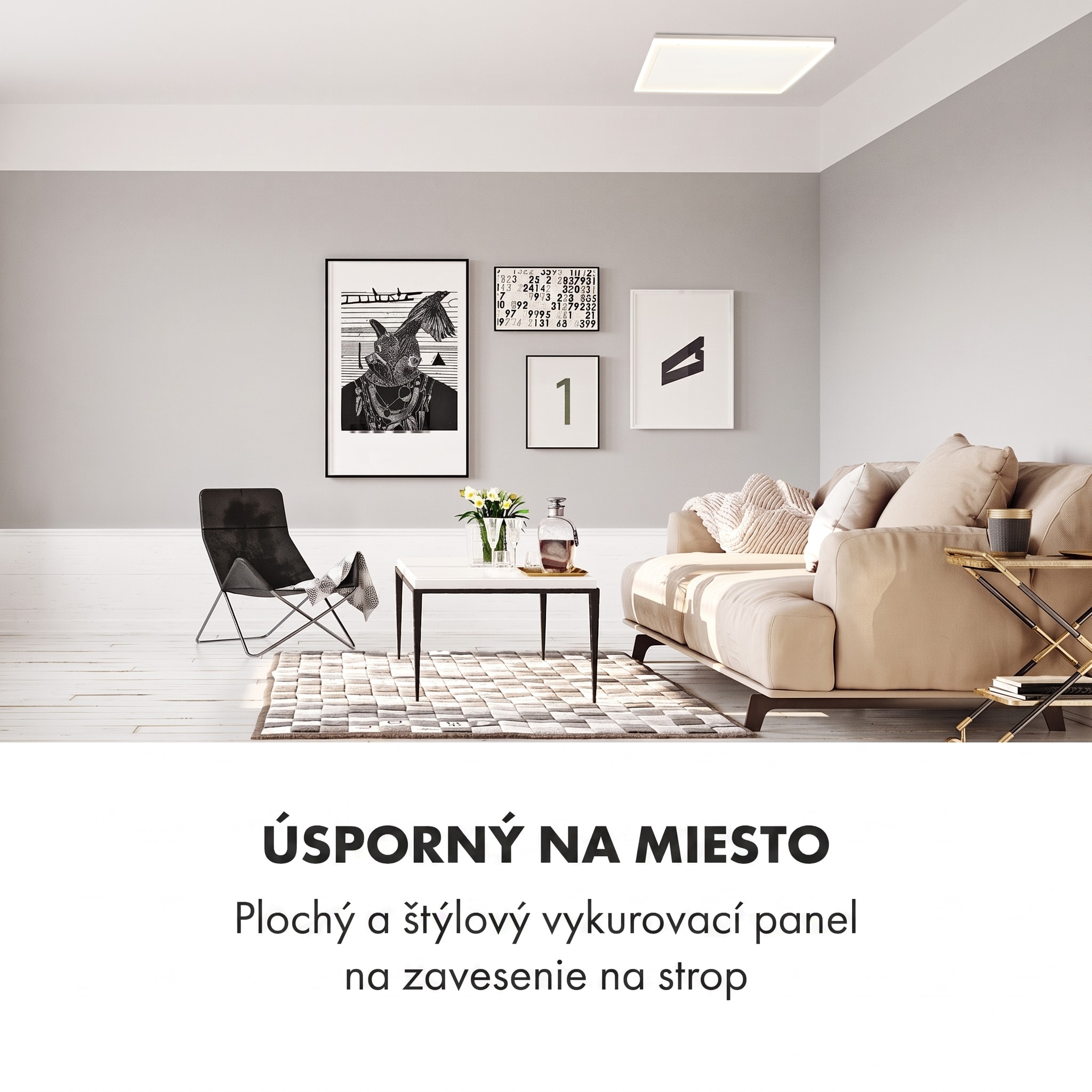 Klarstein Midnight Sun, infračervený stropný ohrievač, 70,5 x 70,5 cm, 350 W, biely – Obrázok 3