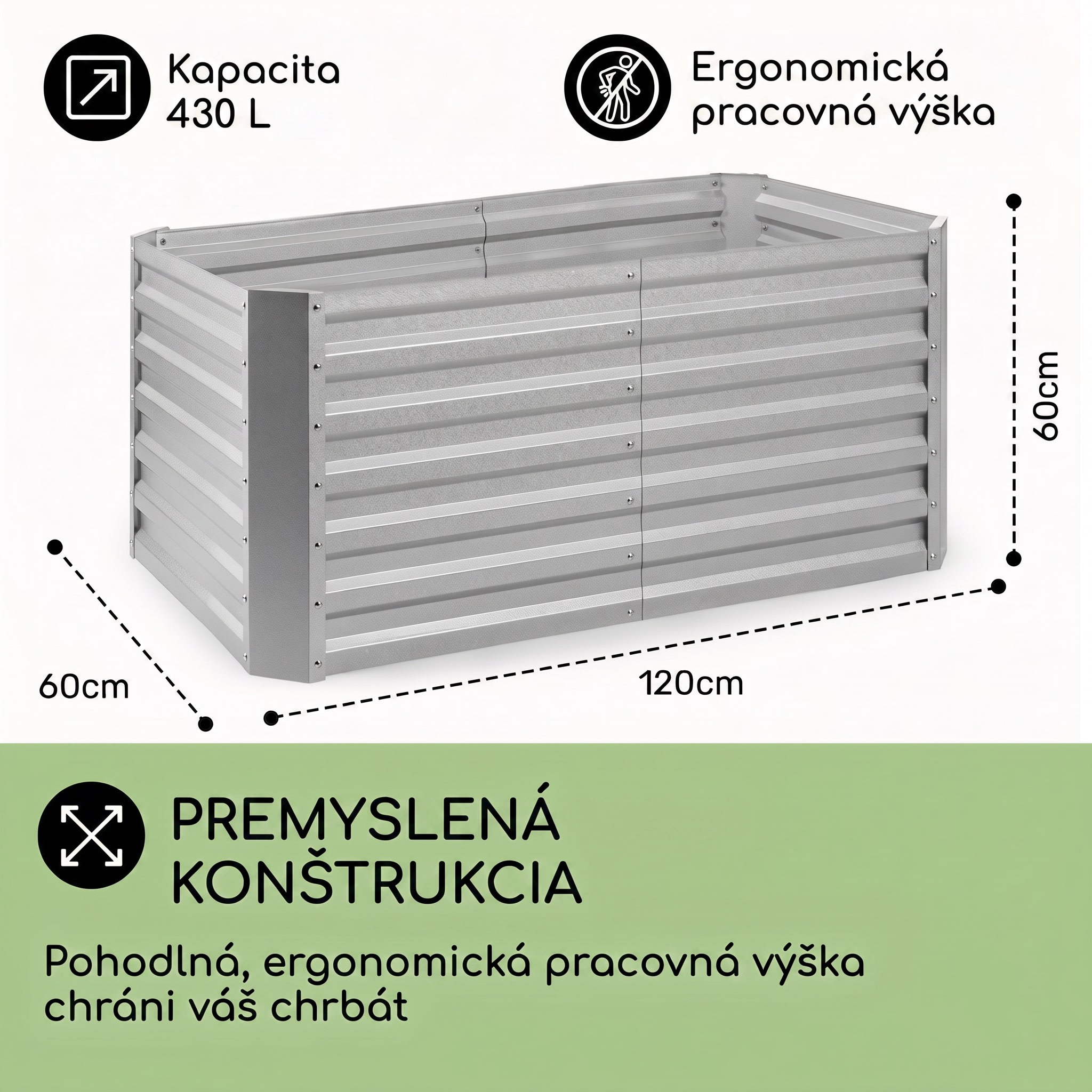 Blumfeldt High Grow Straight vyvýšený záhon 120x60x60 cm 432 l oceľ – Obrázok 5