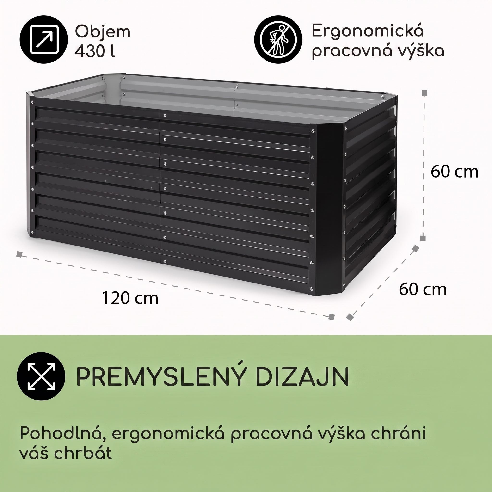Blumfeldt High Grow Straight, vyvýšený záhon, 120 x 60 x 60 cm, 432 l, oceľ – Obrázok 5