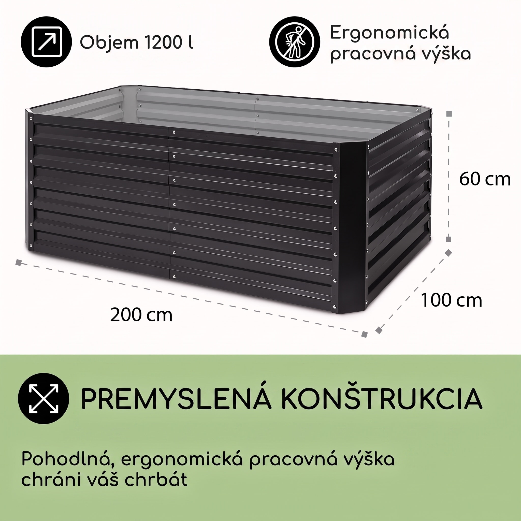 Blumfeldt High Grow Straight vyvýšený záhon 200x60x100 cm 1200 l oceľ – Obrázok 5