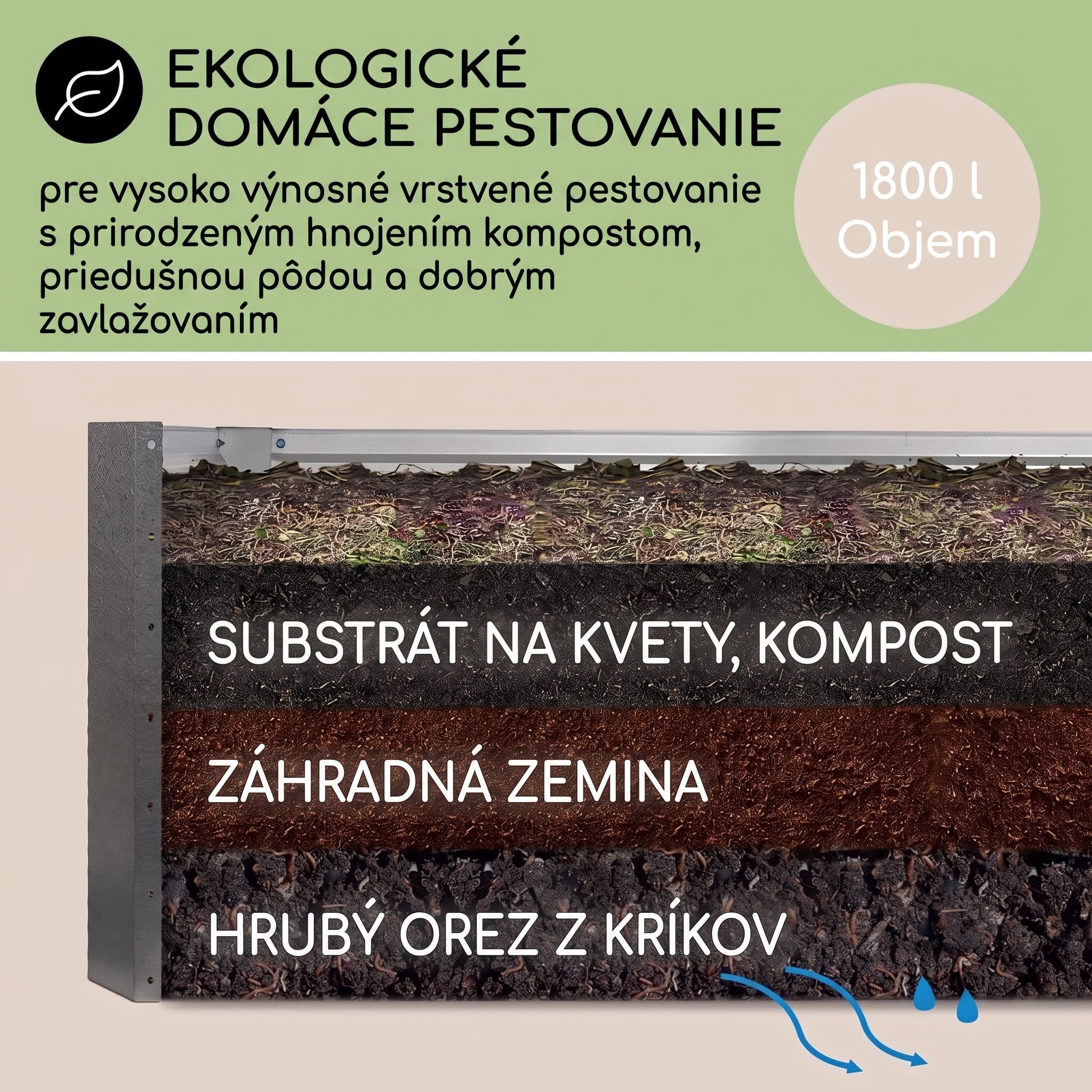 Blumfeldt Blum High Grow Straight, vyvýšený záhon, 200x90x100cm, 1800l, oceľ – Obrázok 4