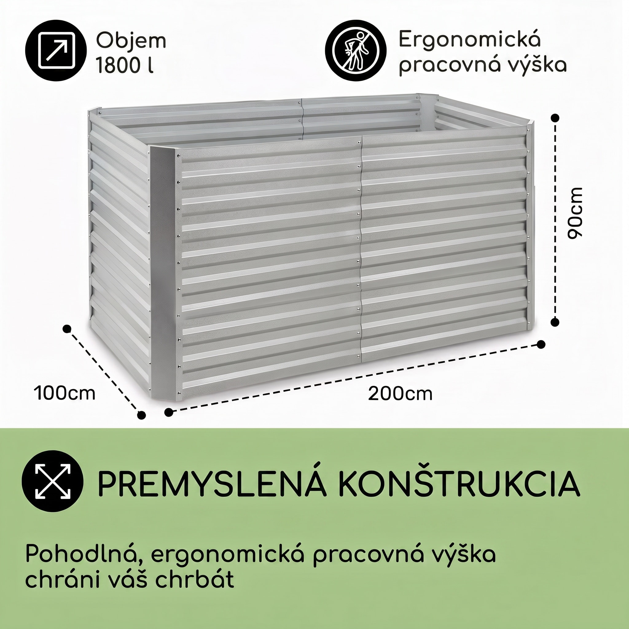 Blumfeldt Blum High Grow Straight, vyvýšený záhon, 200x90x100cm, 1800l, oceľ – Obrázok 5