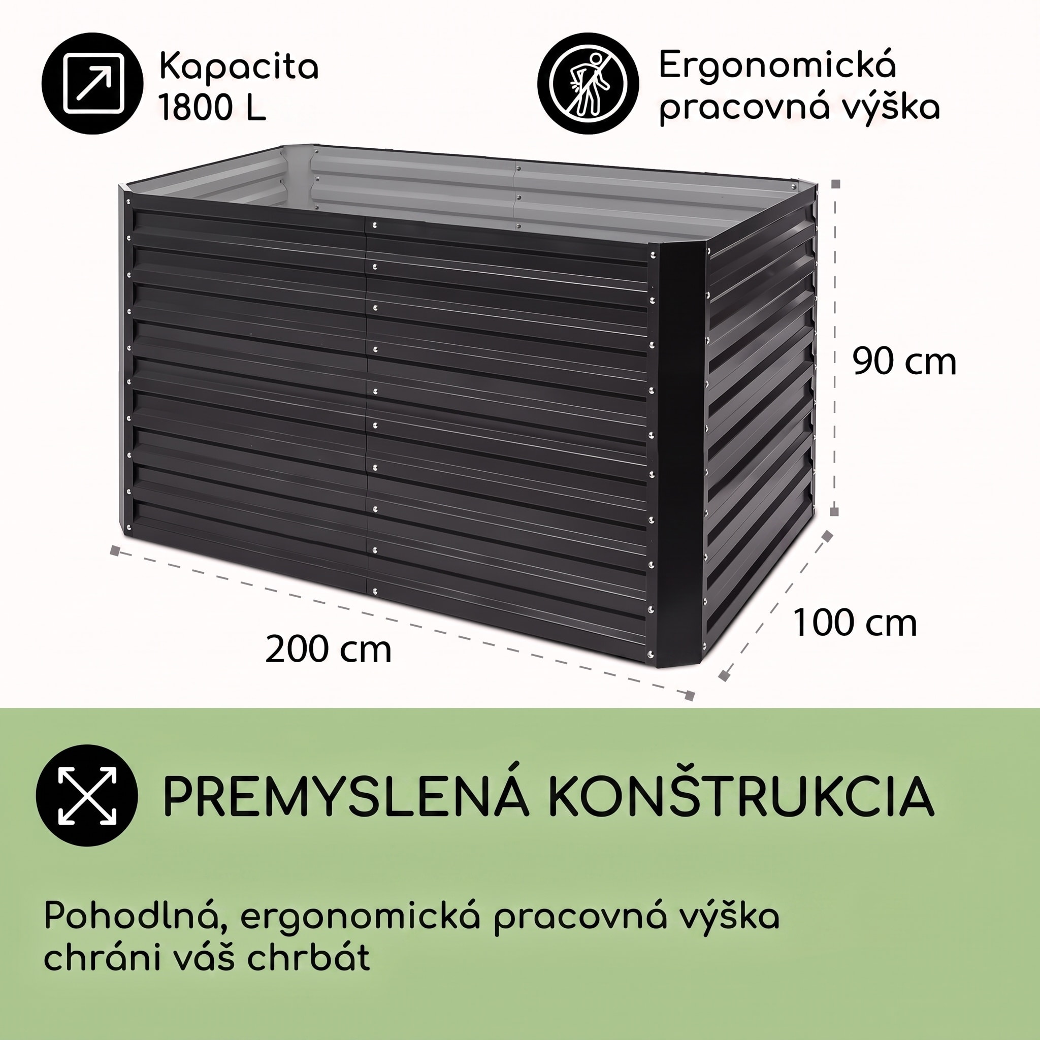 Blumfeldt High Grow Straight, vyvýšený záhon, 200 x 90 x 100 cm, 1800 l, oceľ – Obrázok 5