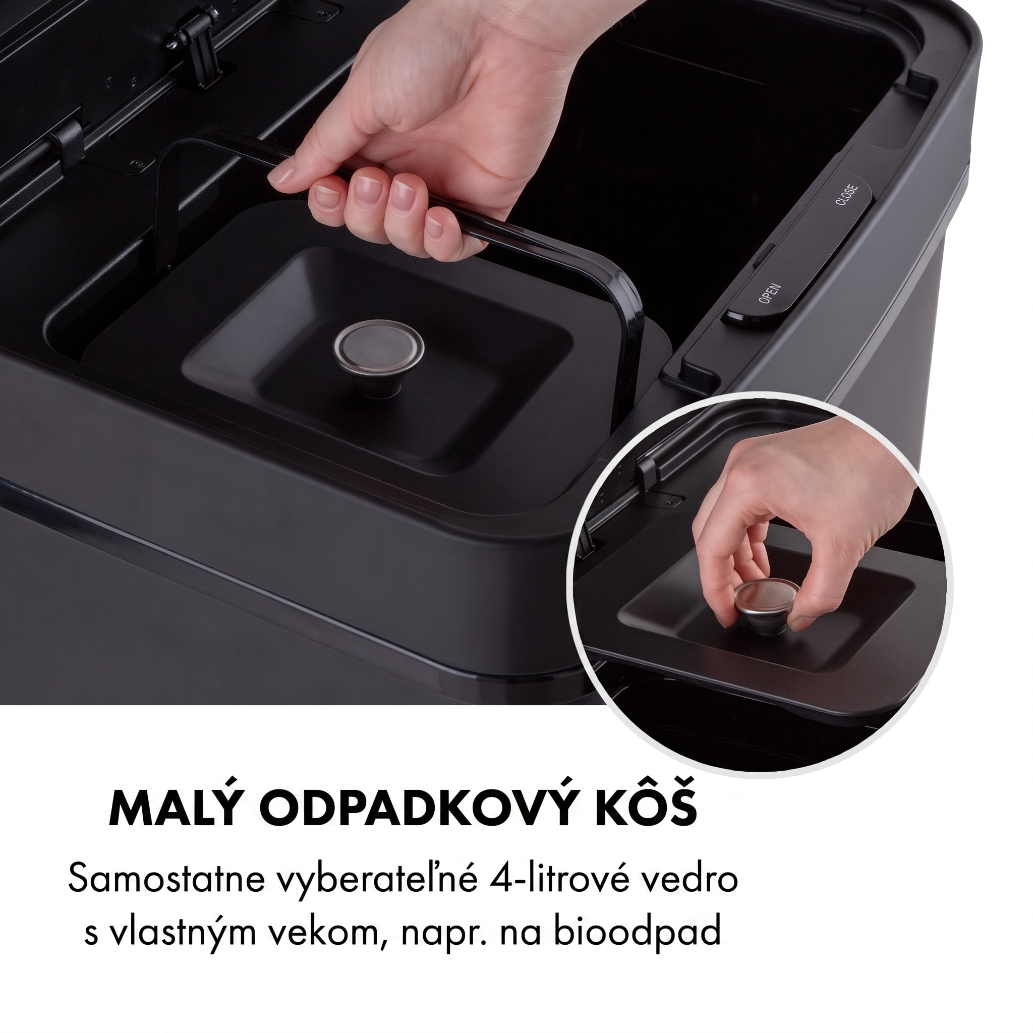 Klarstein Royal Trash Matte Black, odpadkový kôš so senzorom, 72 l, ušľachtilá oceľ, matná čierna – Obrázok 4