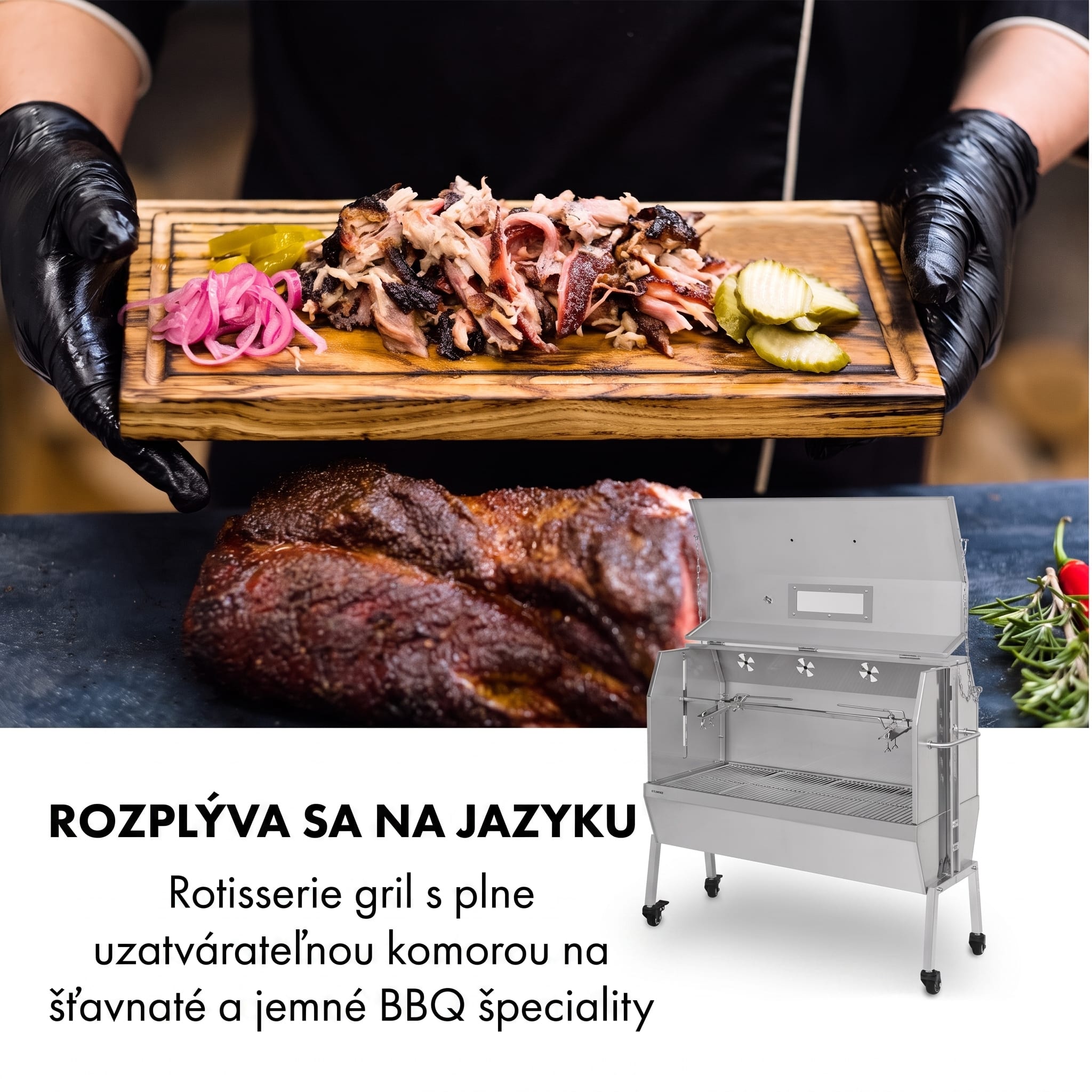 Klarstein Sauenland Pro XL, gril na prasiatko, otočný špíz, 13 W, 4 kolieska, ušľachtilá oceľ – Obrázok 2