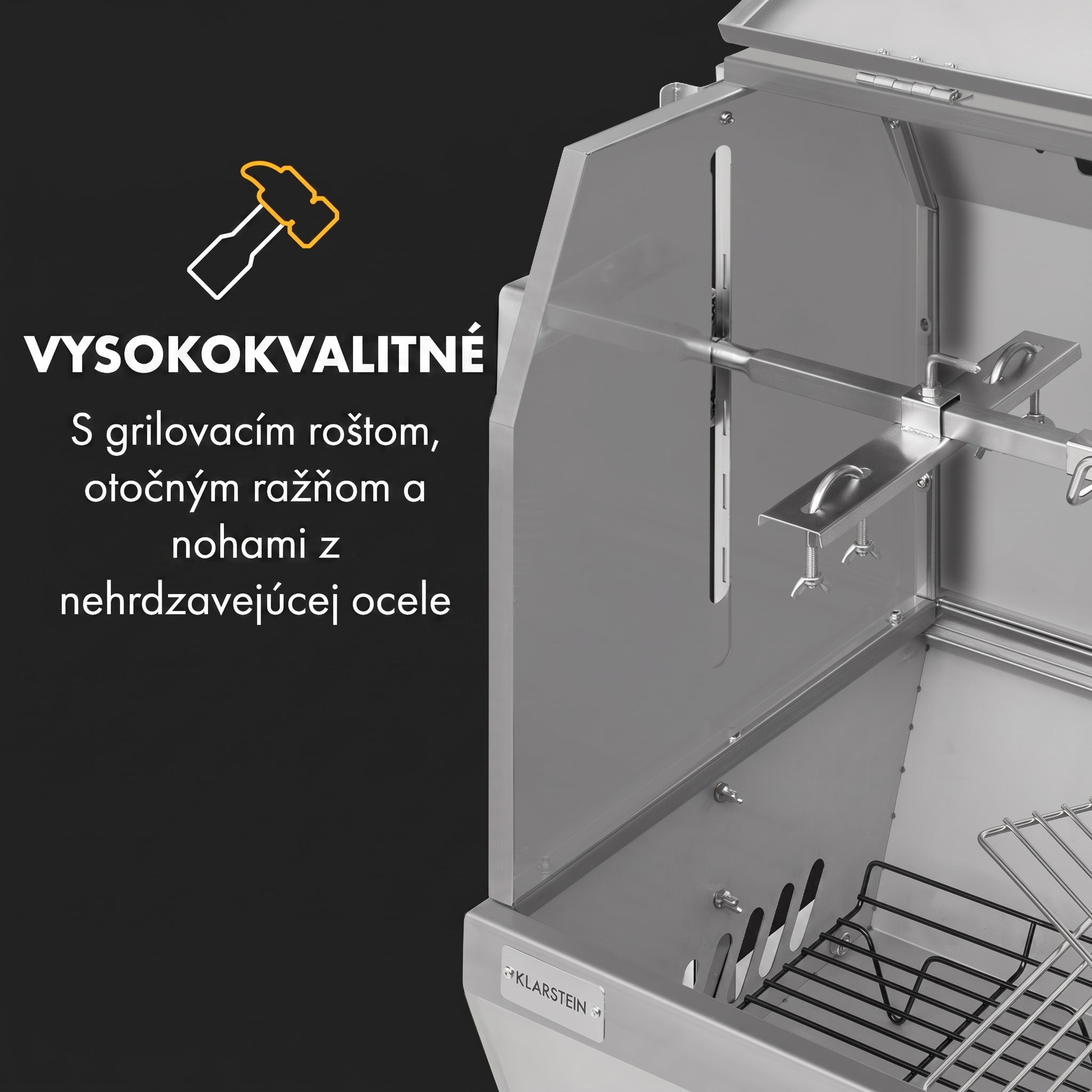 Klarstein Sauenland Pro XL, gril na prasiatko, otočný špíz, 13 W, 4 kolieska, ušľachtilá oceľ – Obrázok 3
