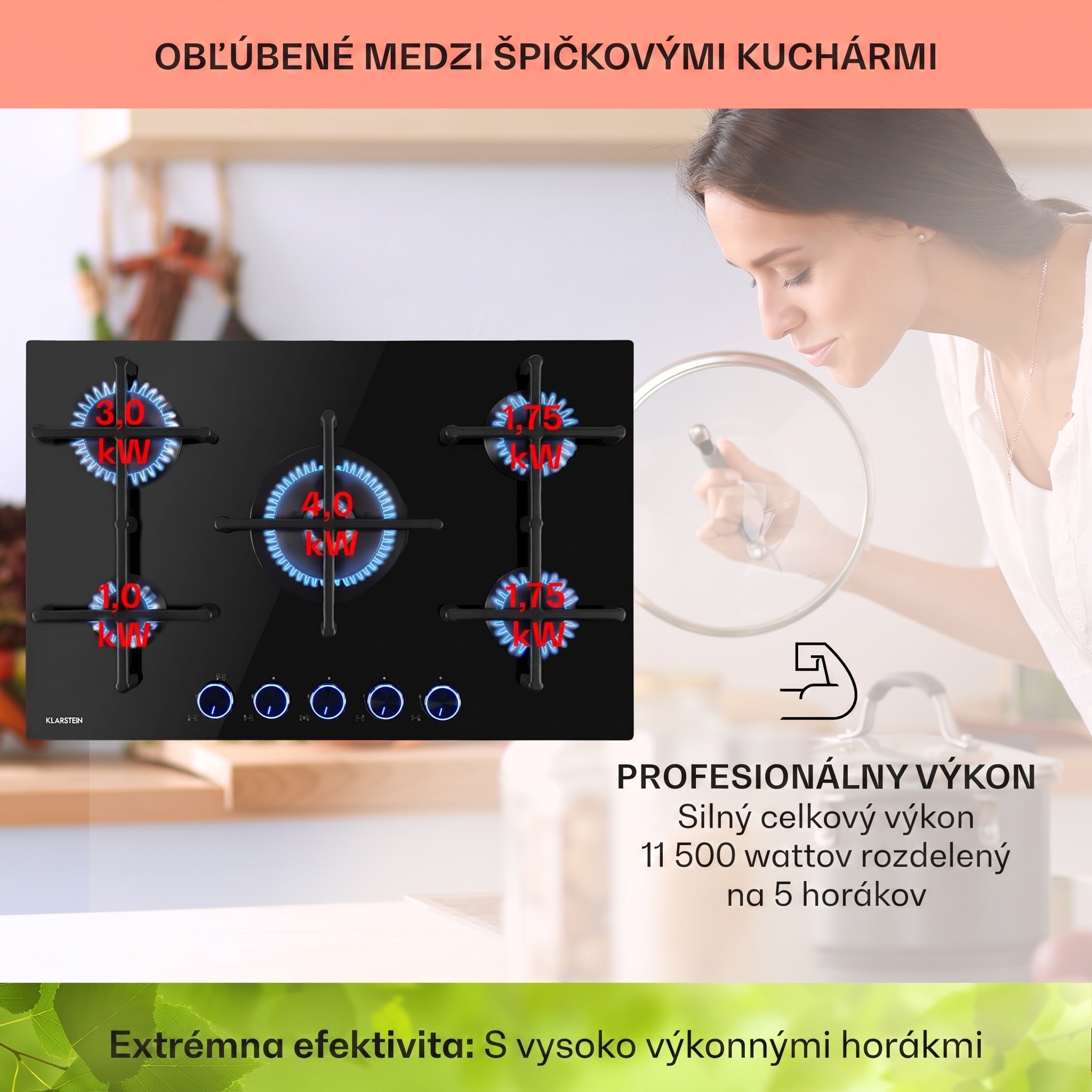 Klarstein Illuminosa 5 plynová varná doska 5 horákov Sabaf, sklokeramická – Obrázok 3