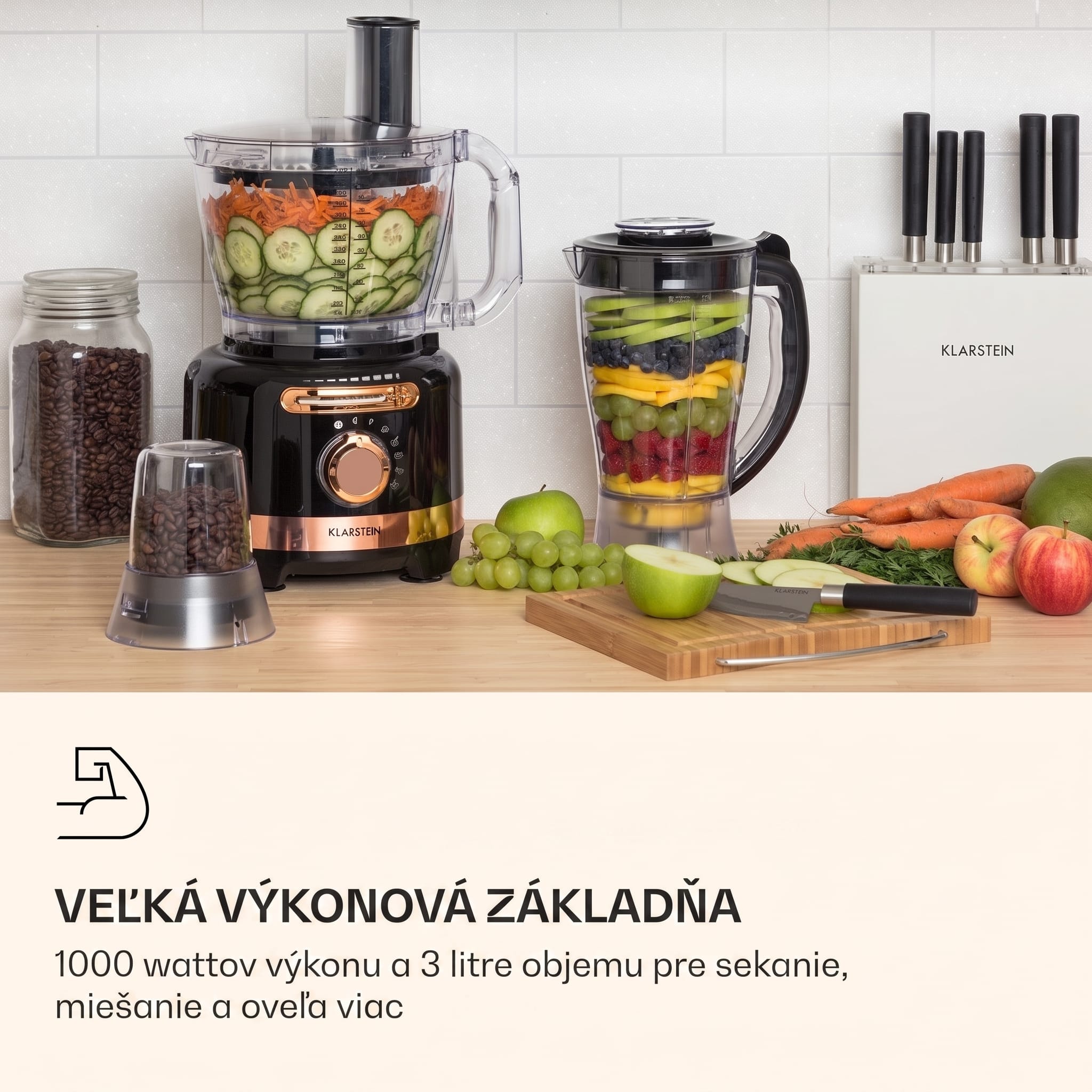 Klarstein Luca, multifunkčný mixér, 1000 W, 3 l, bezstupňové nastavenie rýchlosti, 6 režimov – Obrázok 2