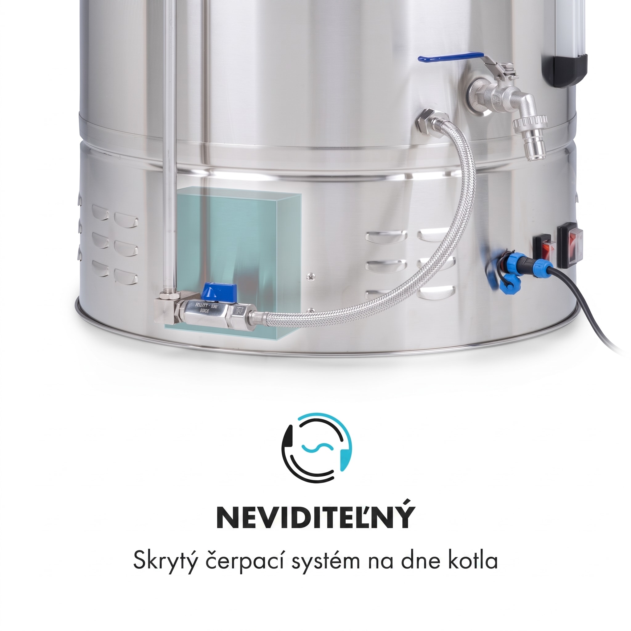 Klarstein Brauheld Pro, sladový kotol, 70 l, 3300 W, 30 – 100 °C, obehové čerpadlo, nehrdzavejúca oceľ – Obrázok 4