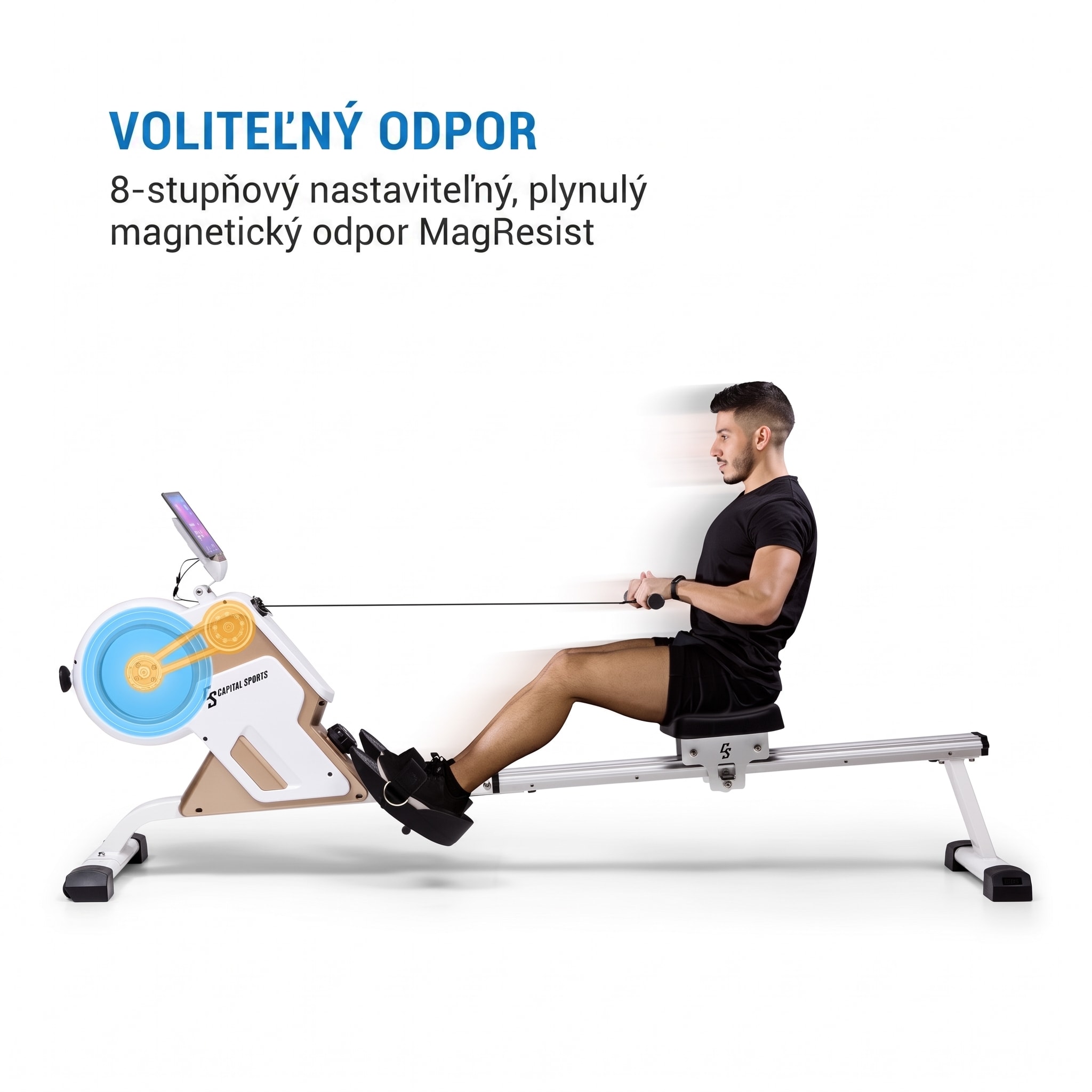 Capital Sports Stream M1, magnetický veslovací trenažér, 105 cm, LC displej, 8 úrovní, hliník – Obrázok 2