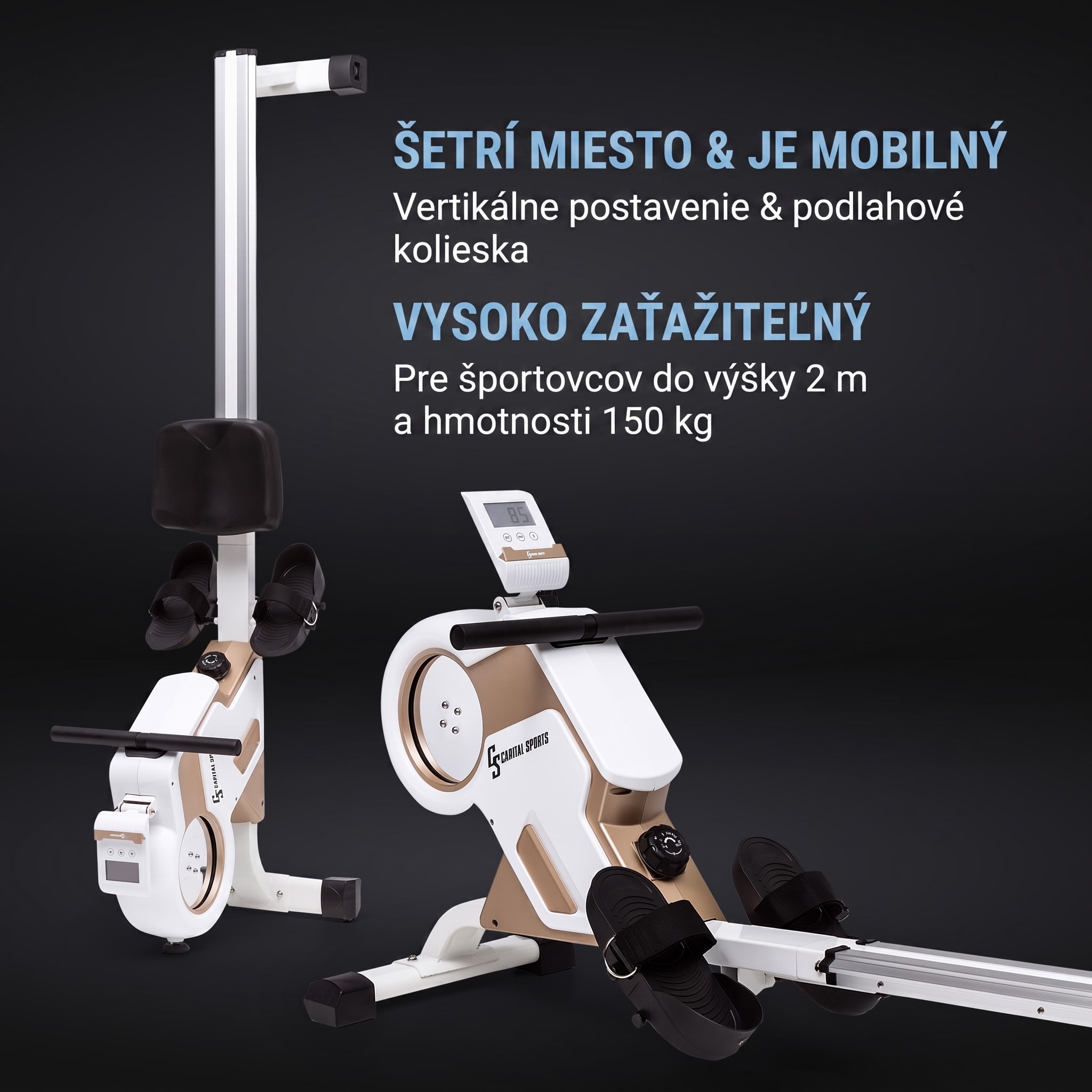 Capital Sports Stream M1, magnetický veslovací trenažér, 105 cm, LC displej, 8 úrovní, hliník – Obrázok 3