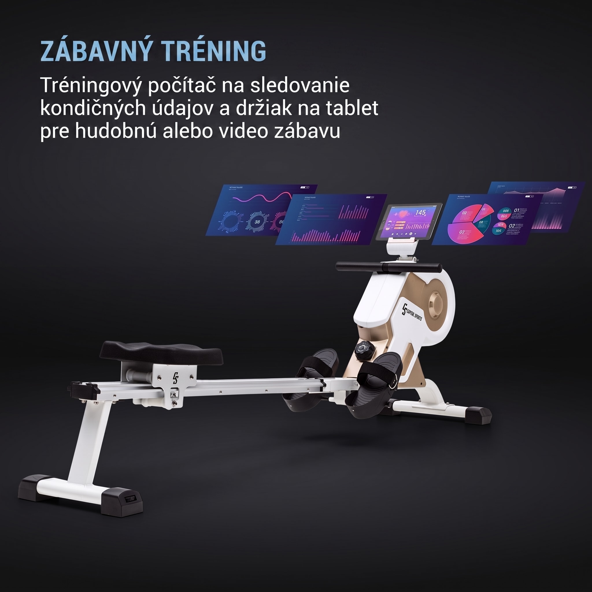 Capital Sports Stream M1, magnetický veslovací trenažér, 105 cm, LC displej, 8 úrovní, hliník – Obrázok 4