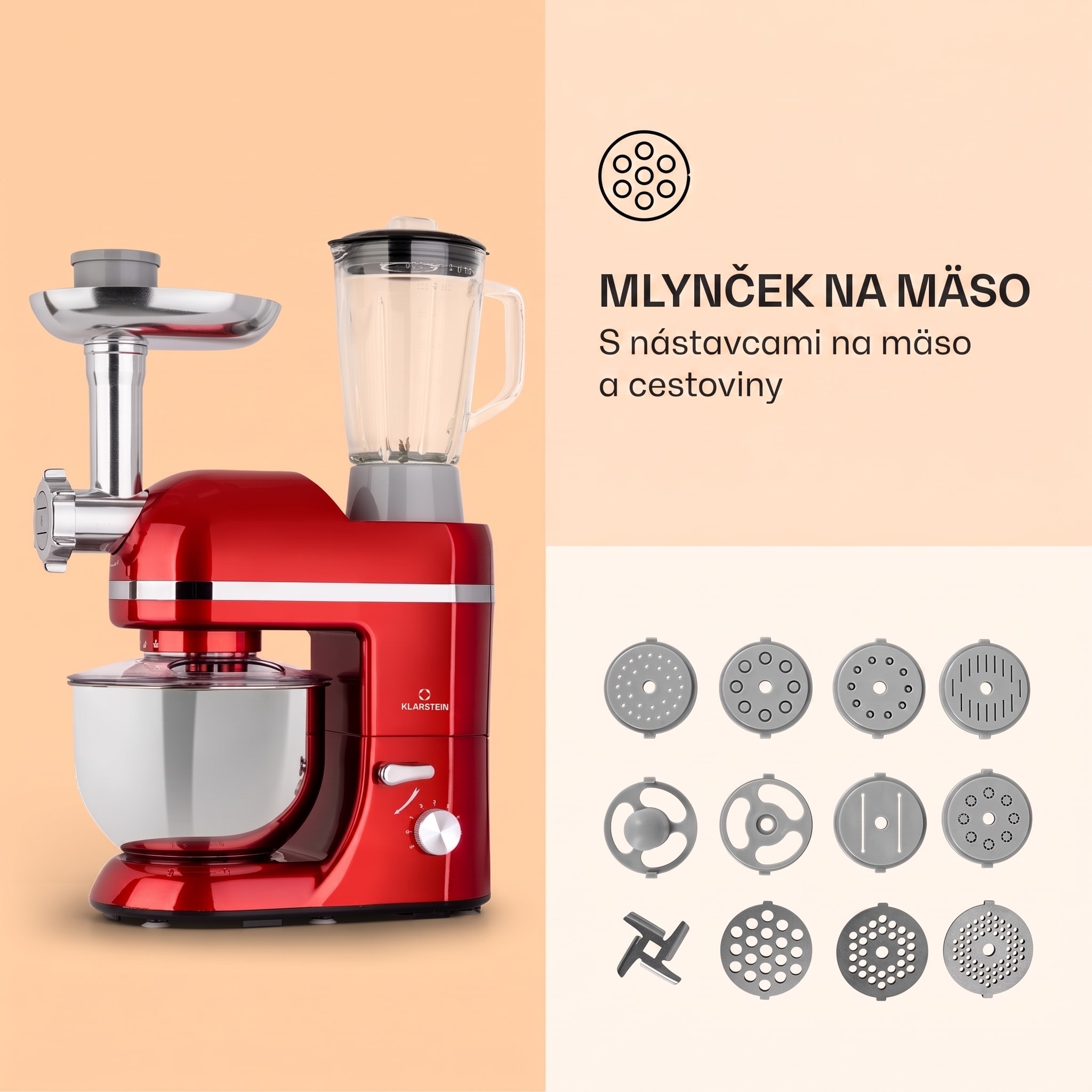 Klarstein Lucia Elegance, kuchynský robot, mixér, mlynček na mäso, 1800 W, bez BPA – Obrázok 5