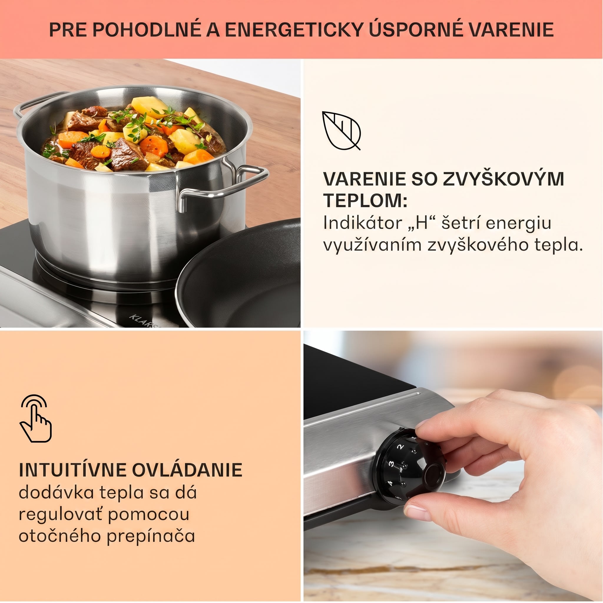 Klarstein Cookbuddy, varná doska, 2400 W, 2 platničky, 5 úrovní výkonu, sklokeramika – Obrázok 4