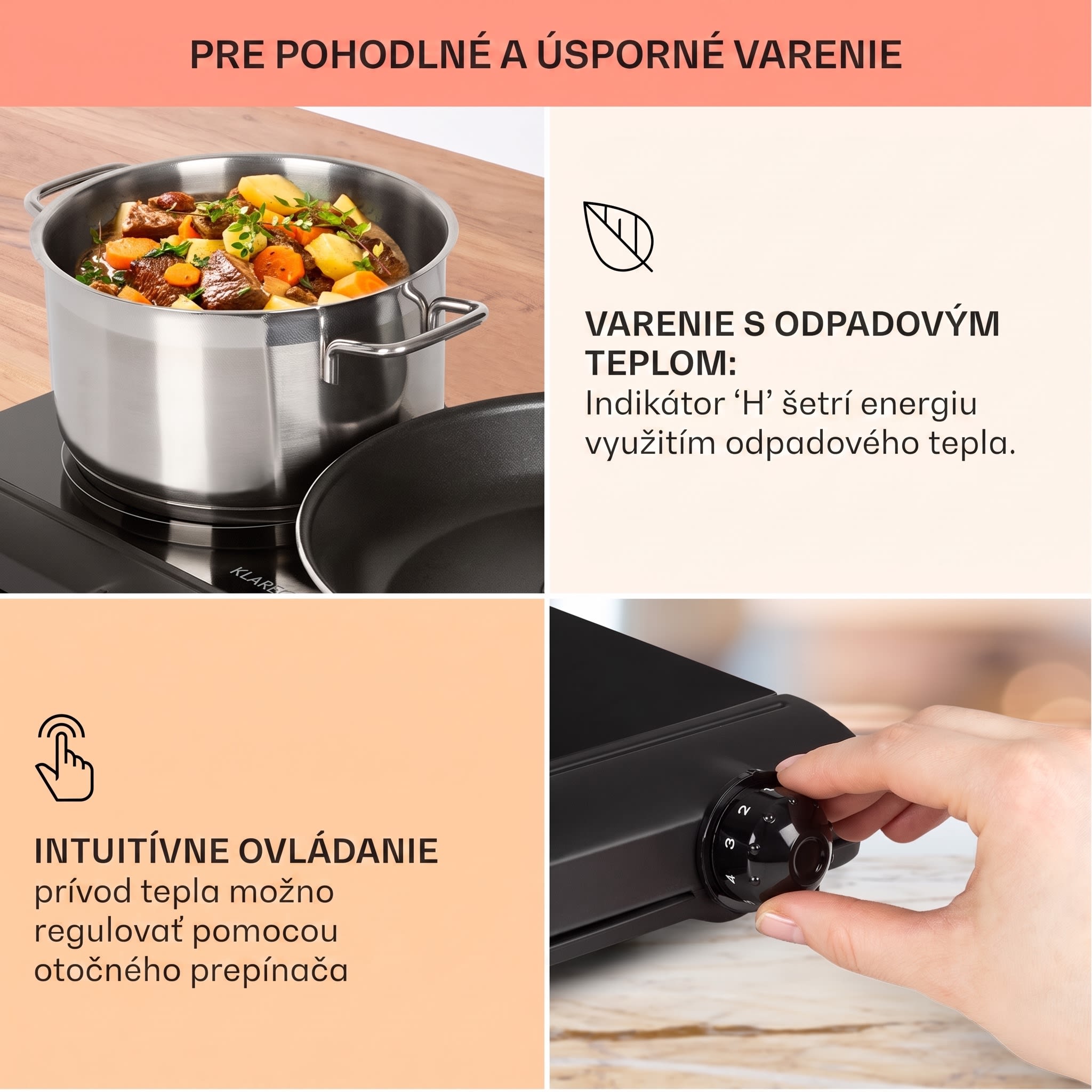 Klarstein Cookbuddy, varná doska, 2400 W, 2 platničky, 5 úrovní výkonu, sklokeramika – Obrázok 4