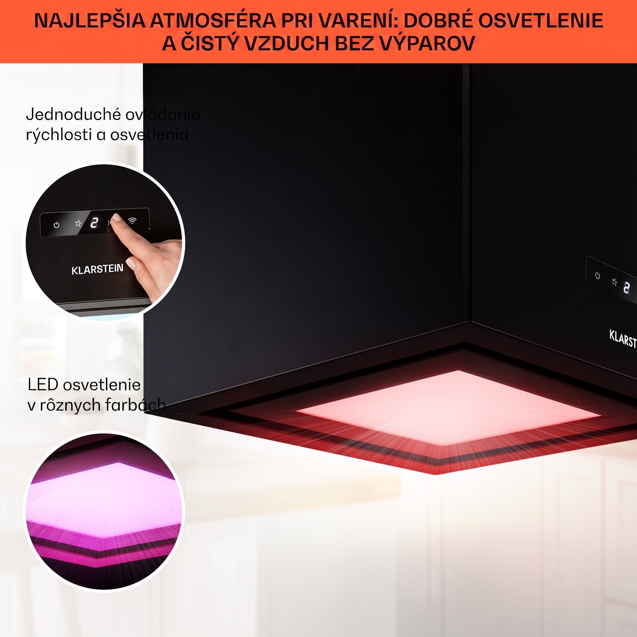Klarstein Kronleuchter Smart, digestor, 40 cm, ostrovčekový, 595 m³/h, ovládánie cez aplikáciu, LED panel, čierna – Obrázok 4
