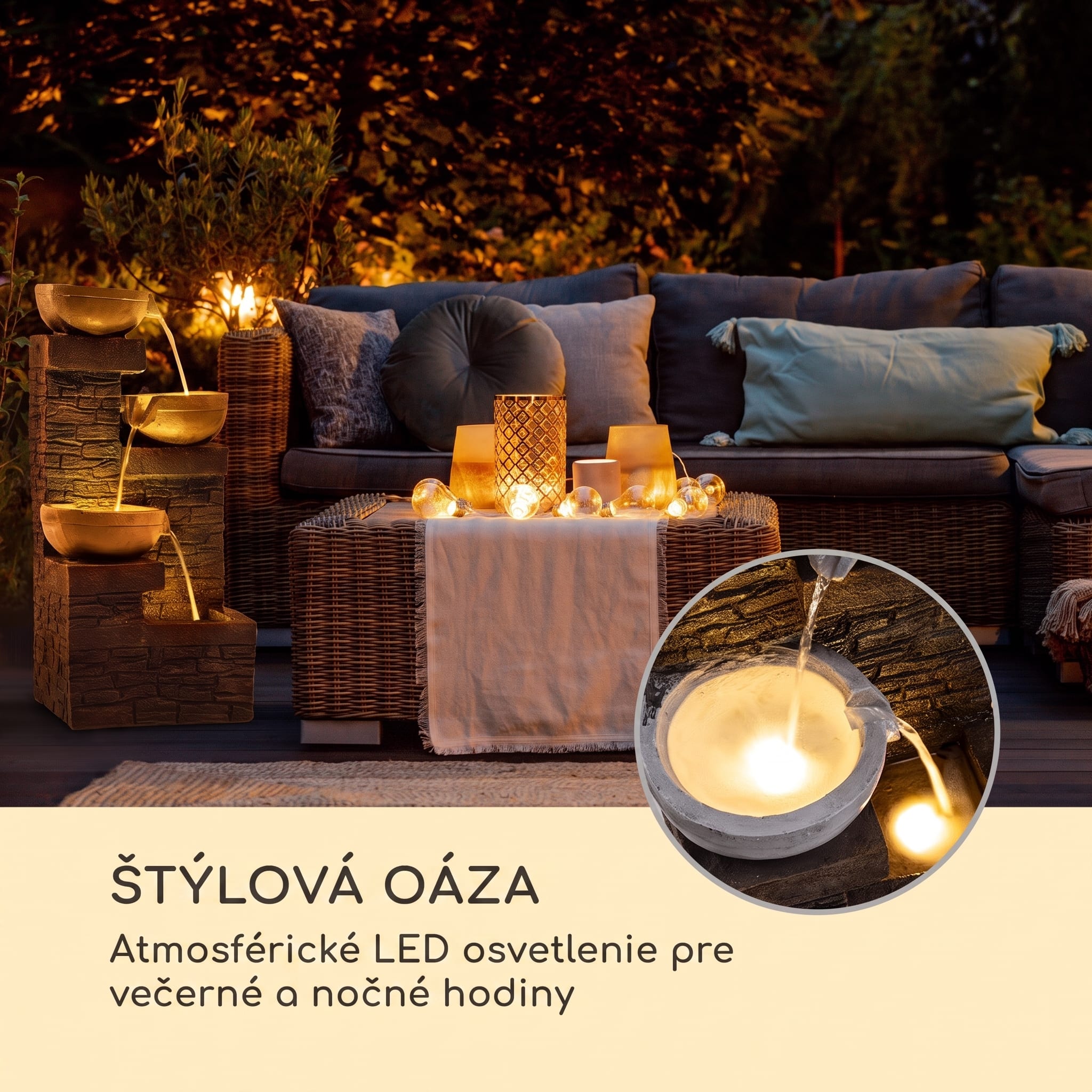 Blumfeldt Fez, solárna fontána, LED, 34 × 76 × 36 cm (Š × V × H), polyresin – Obrázok 5