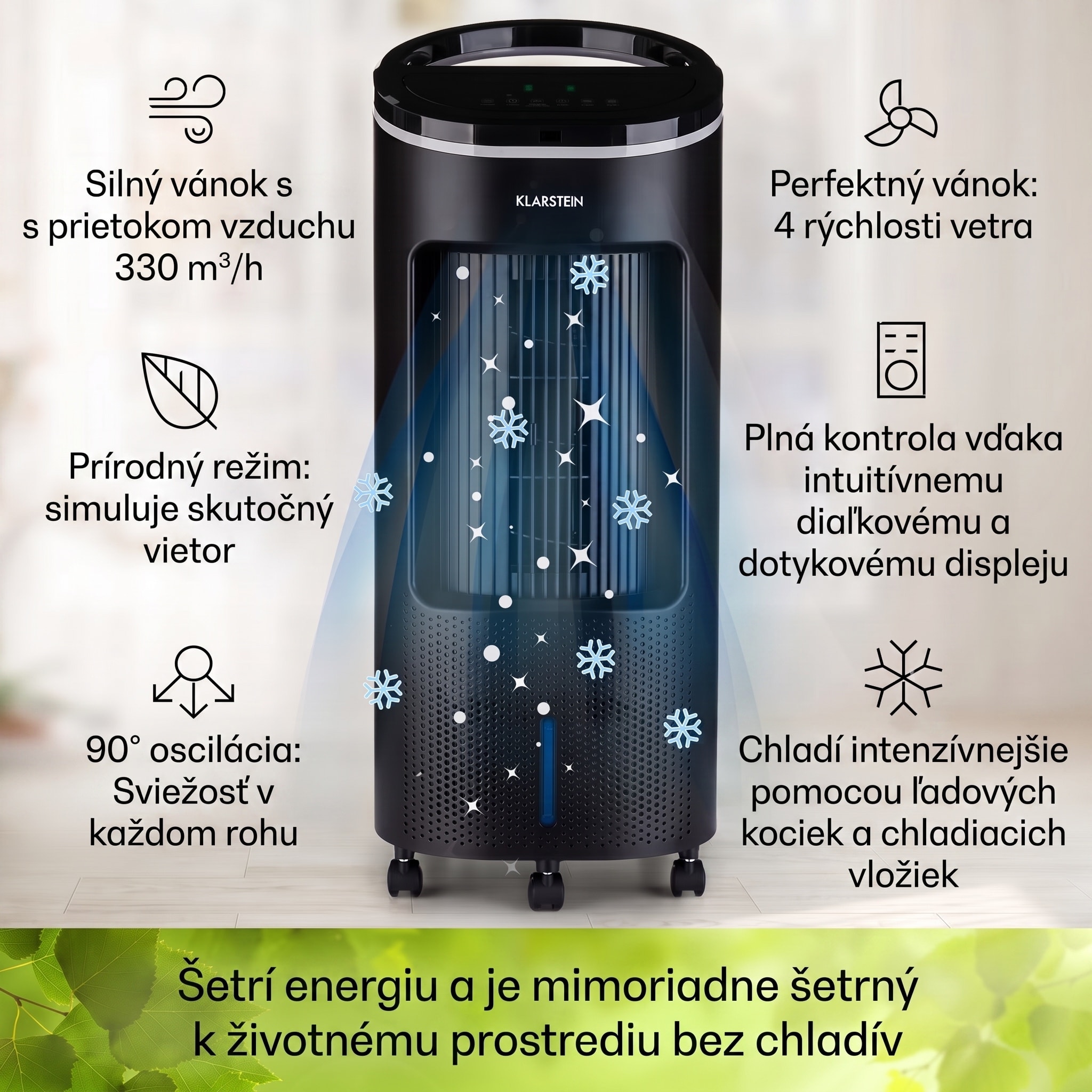 Klarstein IceWind Plus, 4 v 1 ochladzovač vzduchu, ventilátor, zvlhčovač vzduchu, čistička vzduchu, ionizátor, 65 W, 330 m³/h, 7 l, 4 rýchlosti, oscilácia, časovač, diaľkový ovládač, mobilný – Obrázok 3